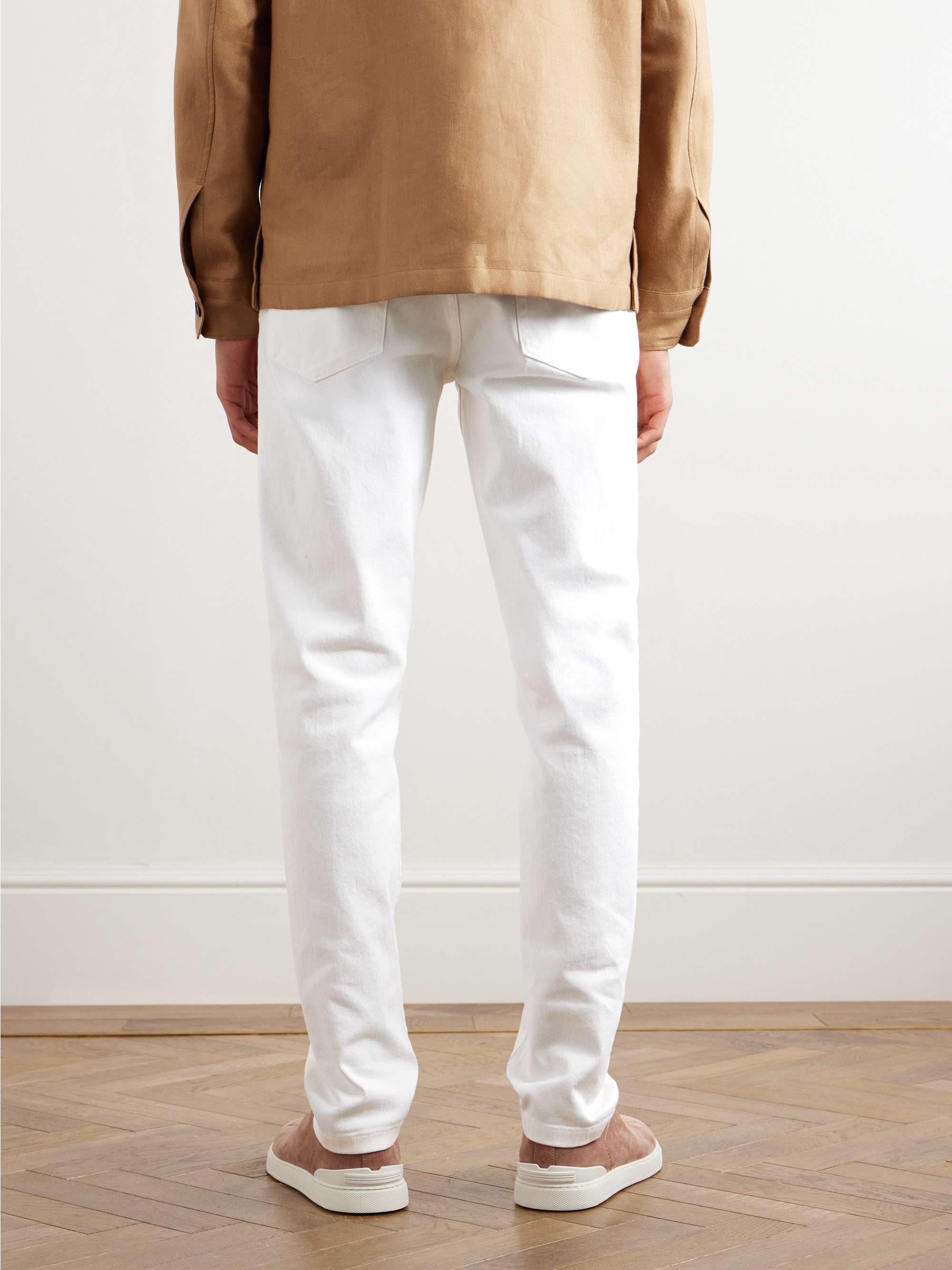 Leather-Trimmed Straight-Leg Jeans view