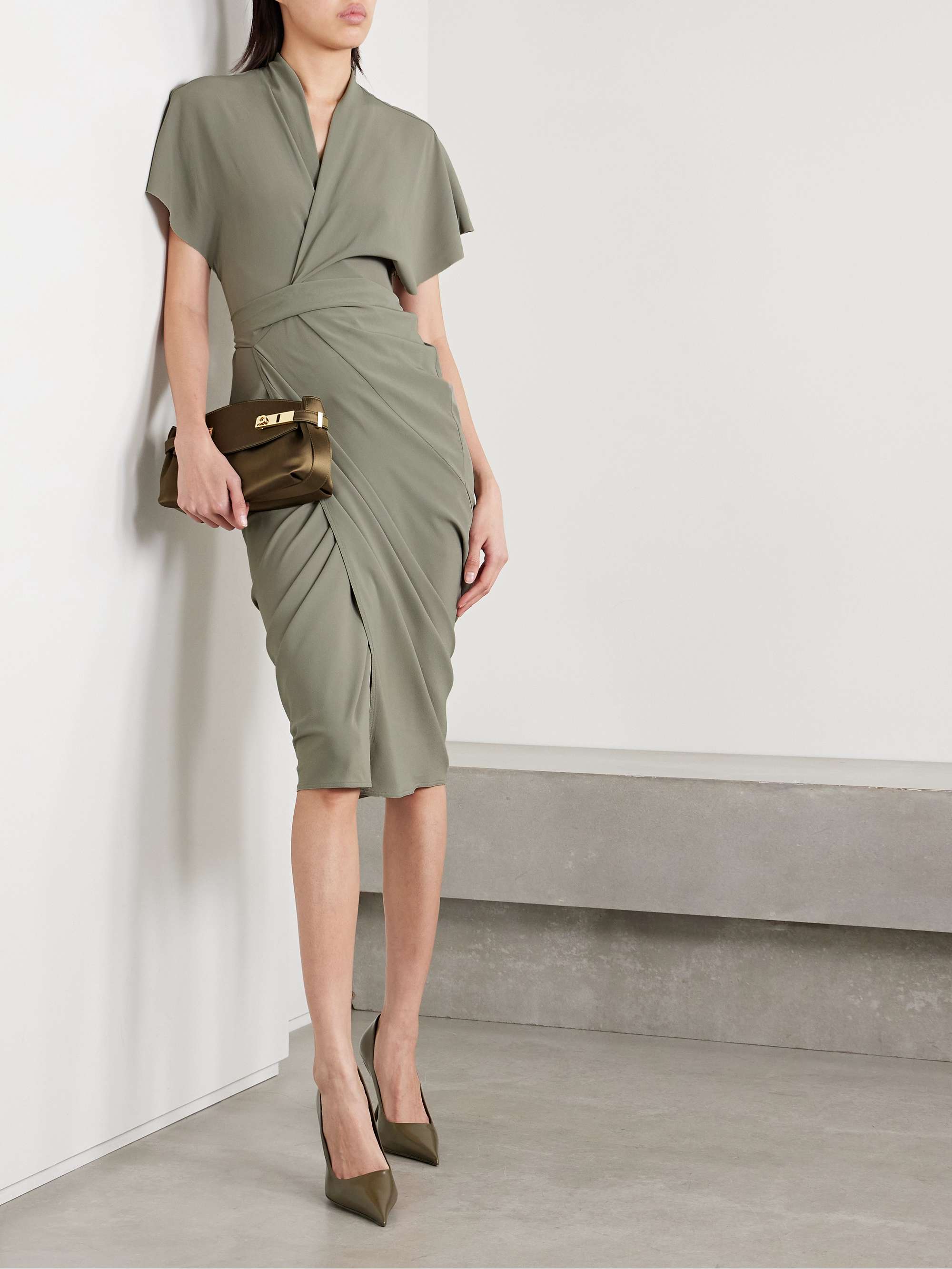 Draped crepe midi wrap dress view