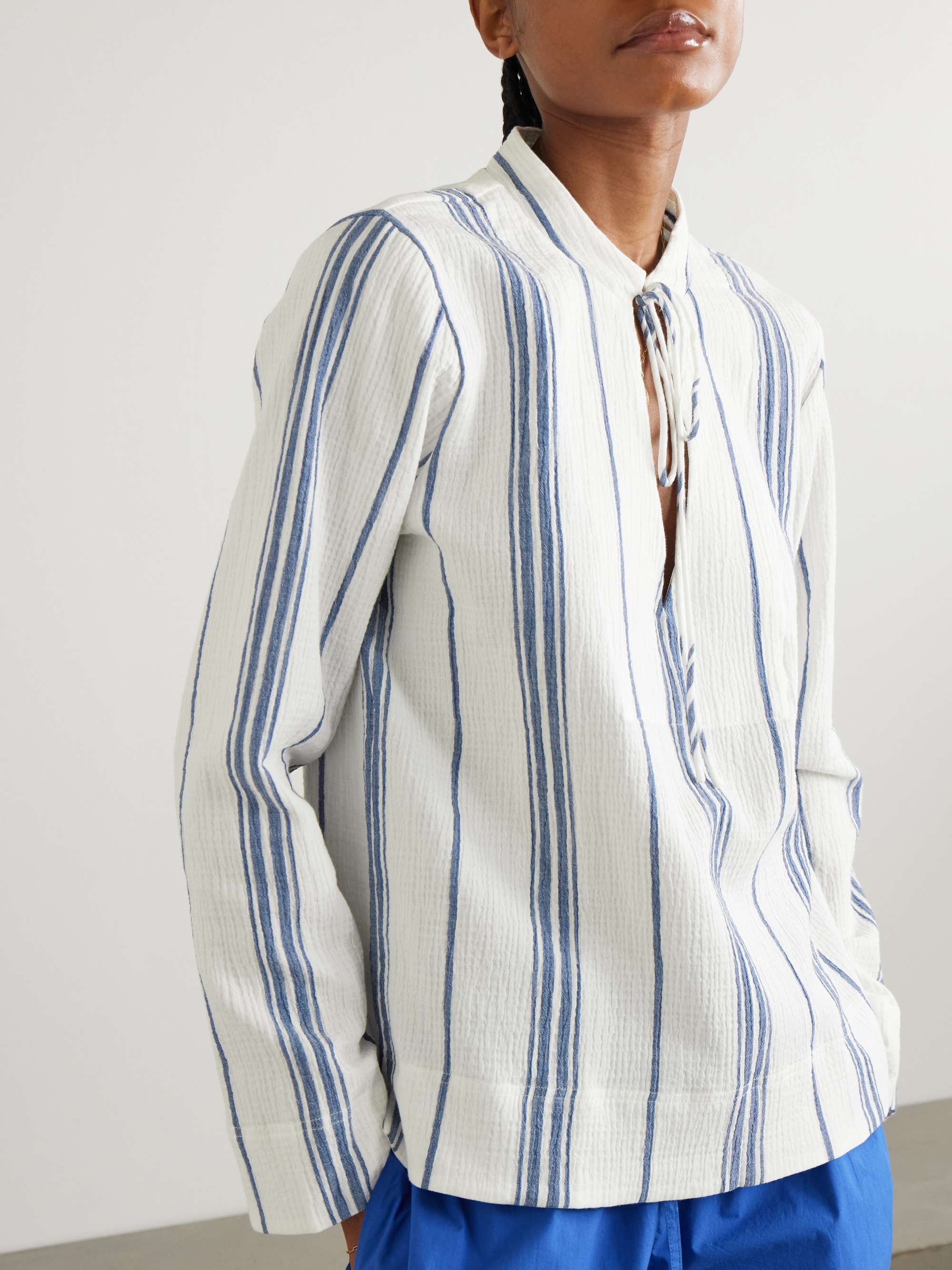 Fisherman striped cotton-blend gauze shirt view