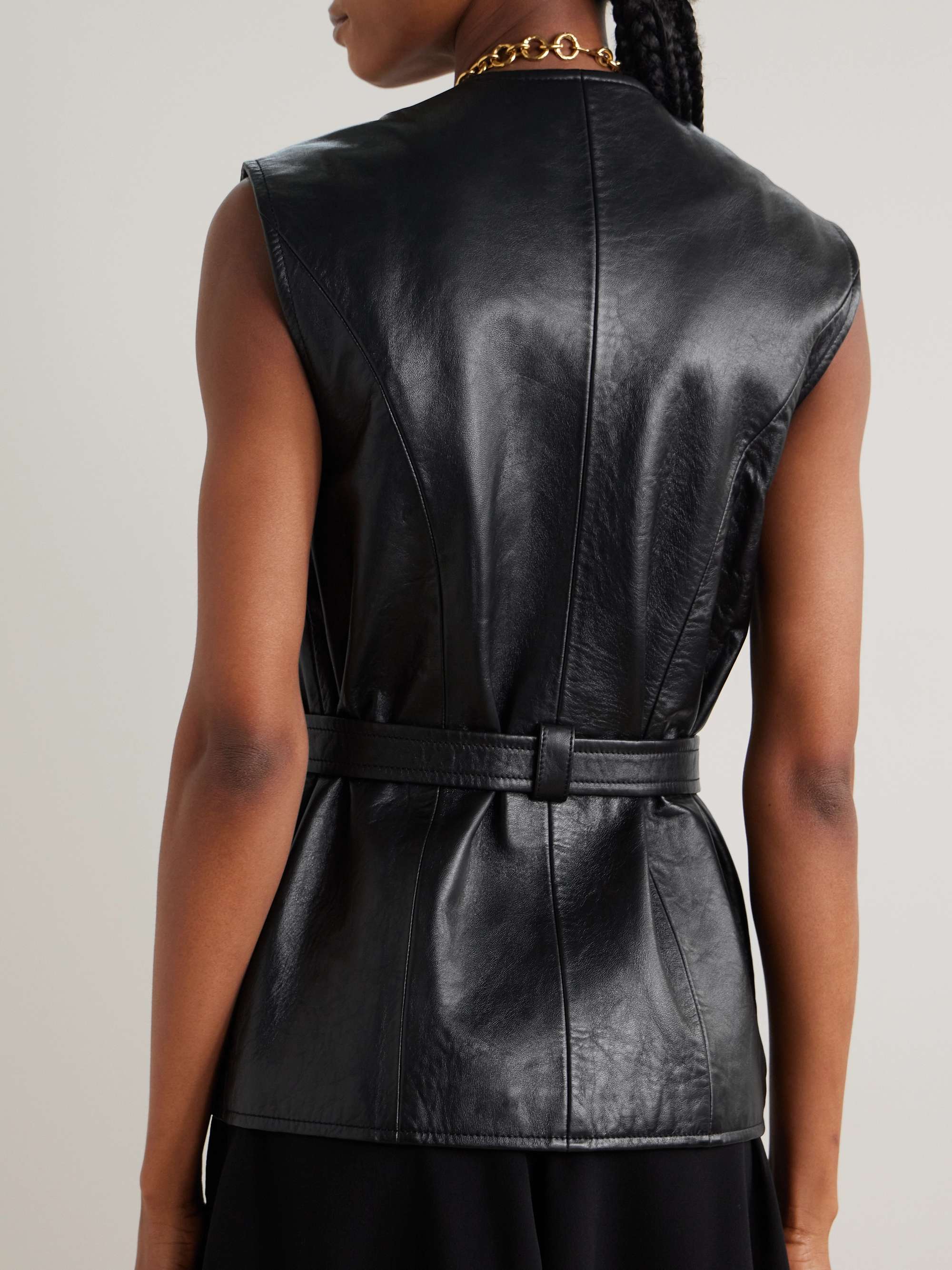 Belted leather vest view