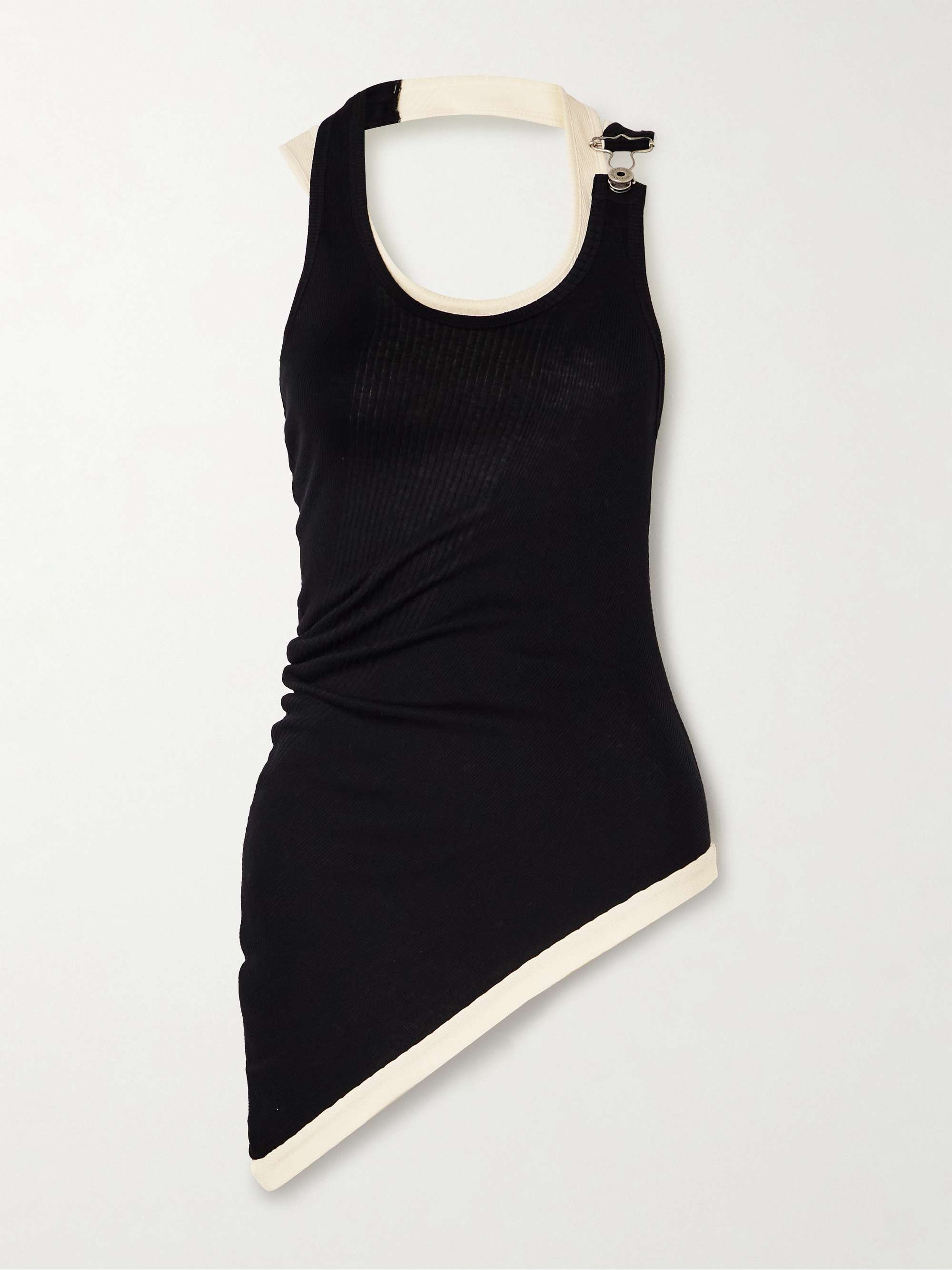Asymmetric layered buckled ribbed cotton-jersey tank view