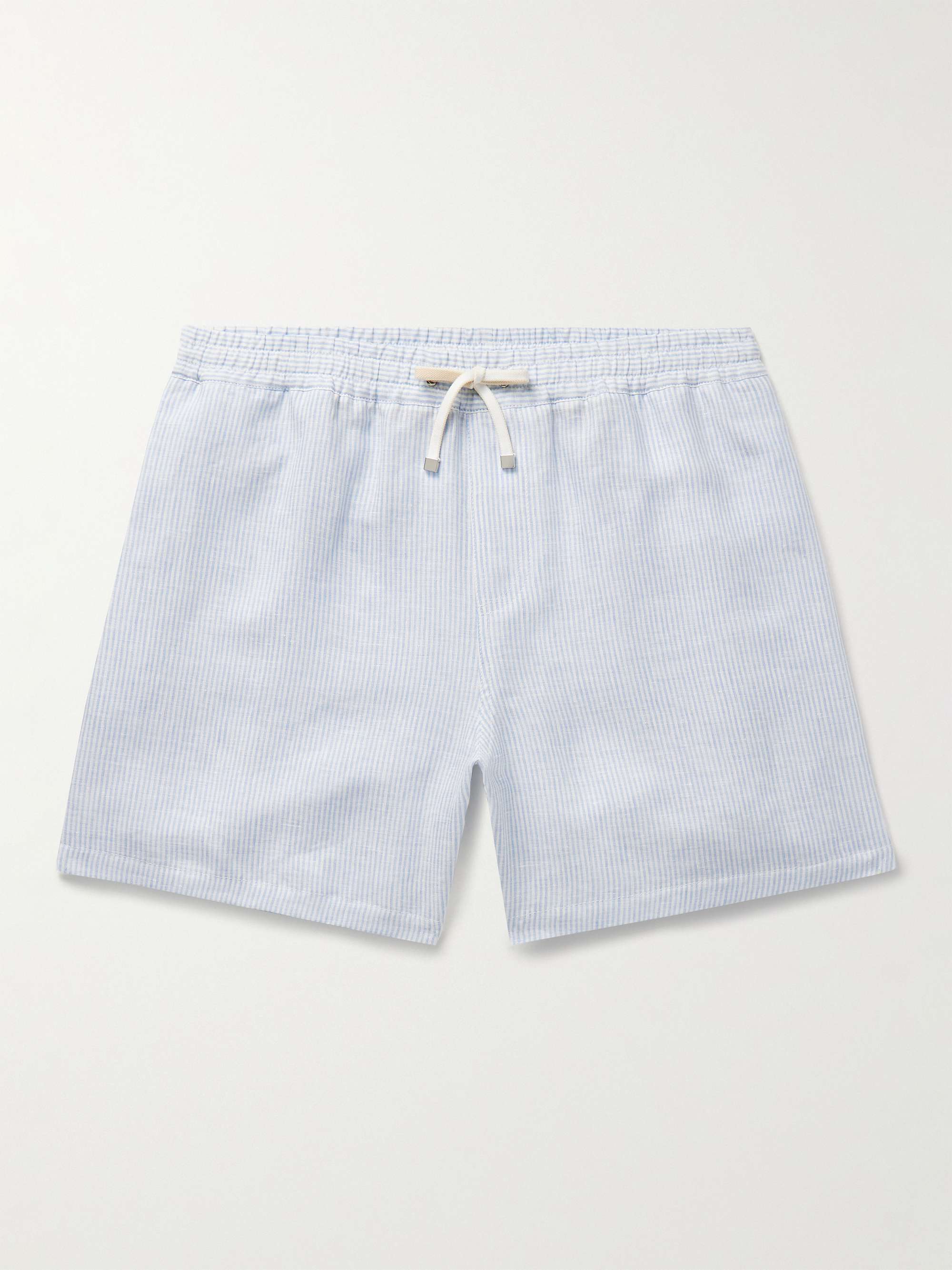 Arizona Straight-Leg Striped Linen Drawstring Bermuda Shorts view