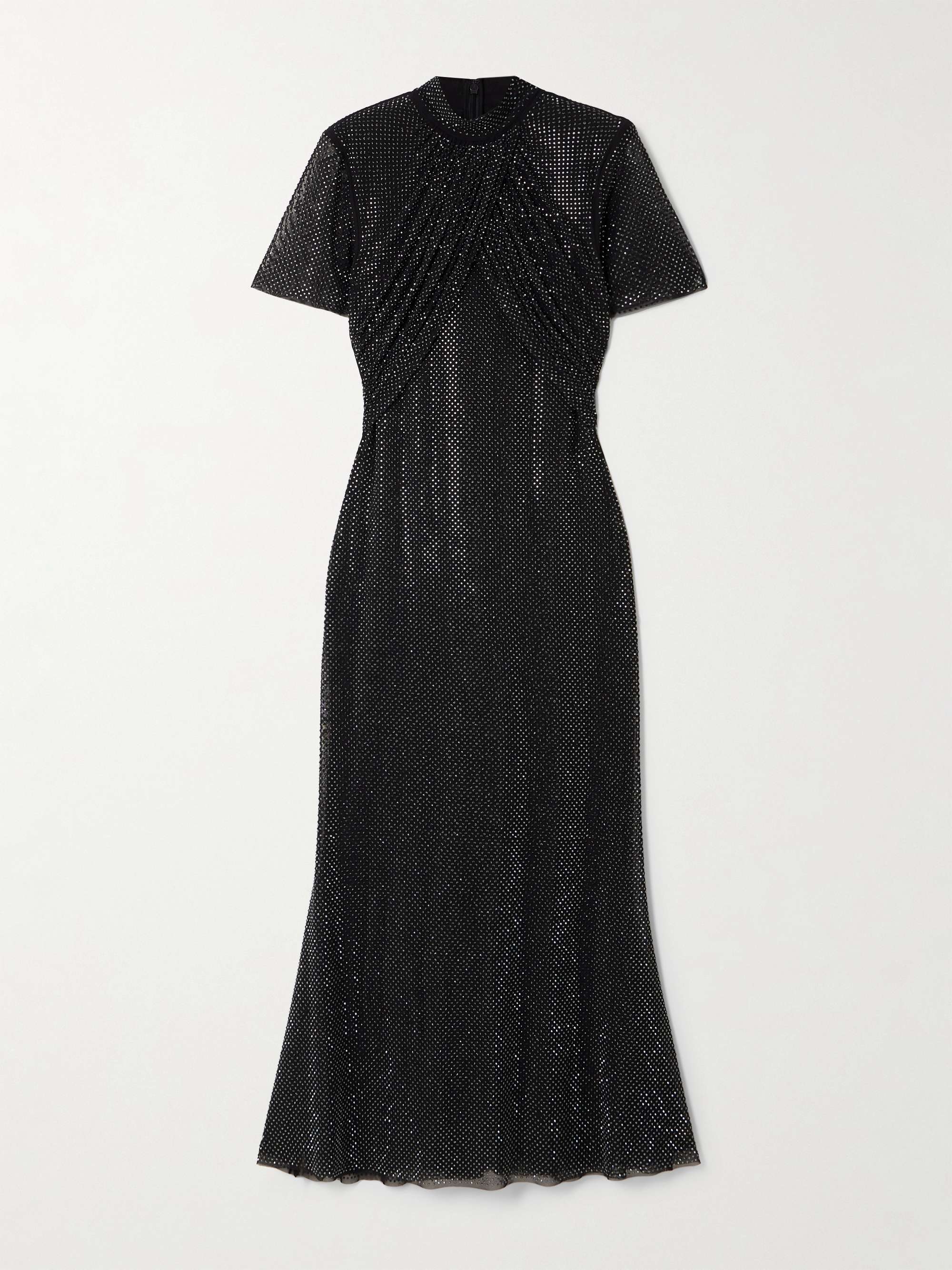Crystal-embellished gathered tulle midi dress view