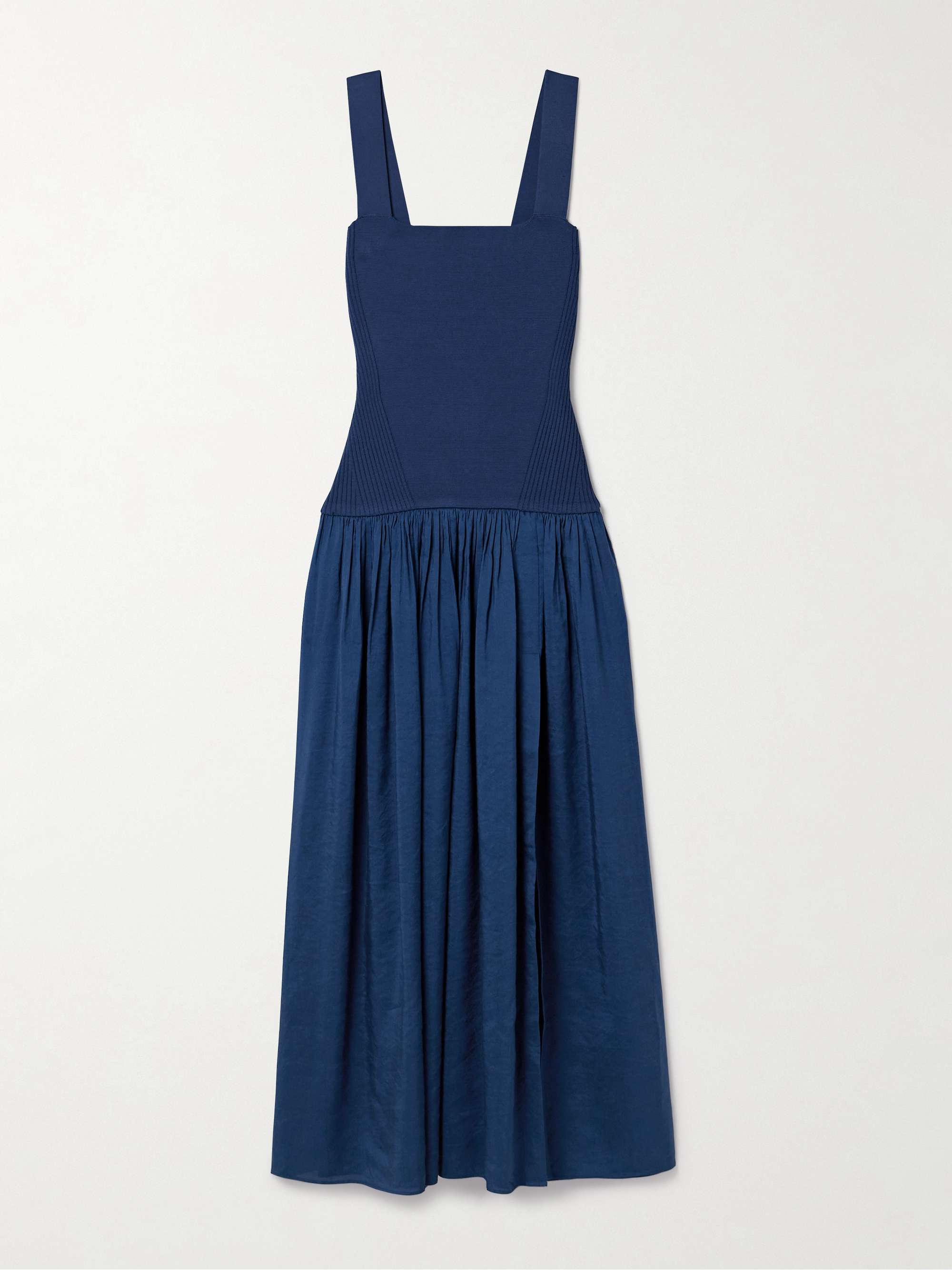 Stretch-knit and gathered linen-blend midi dress view