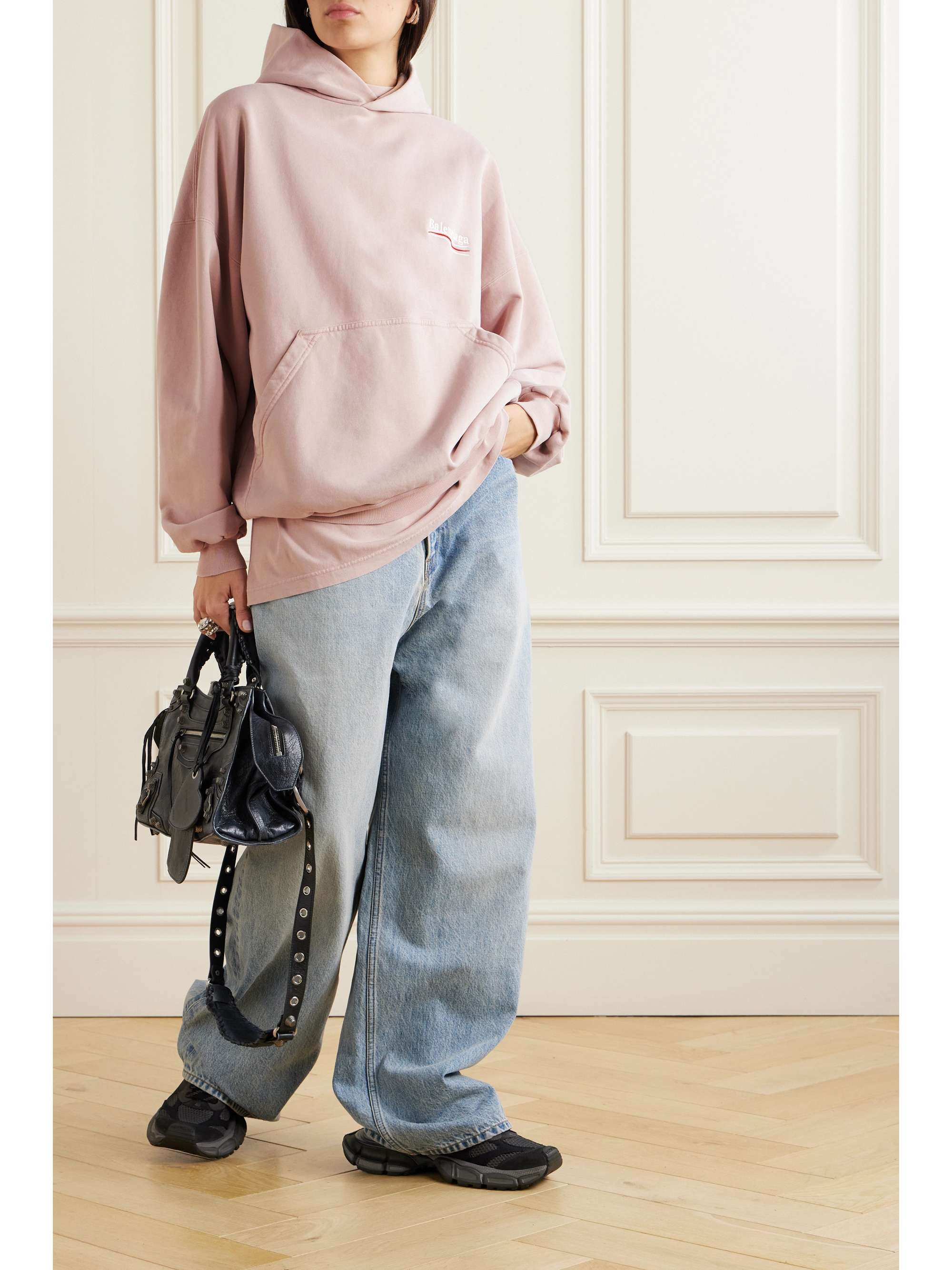 Logo-embroidered cotton-jersey hoodie view
