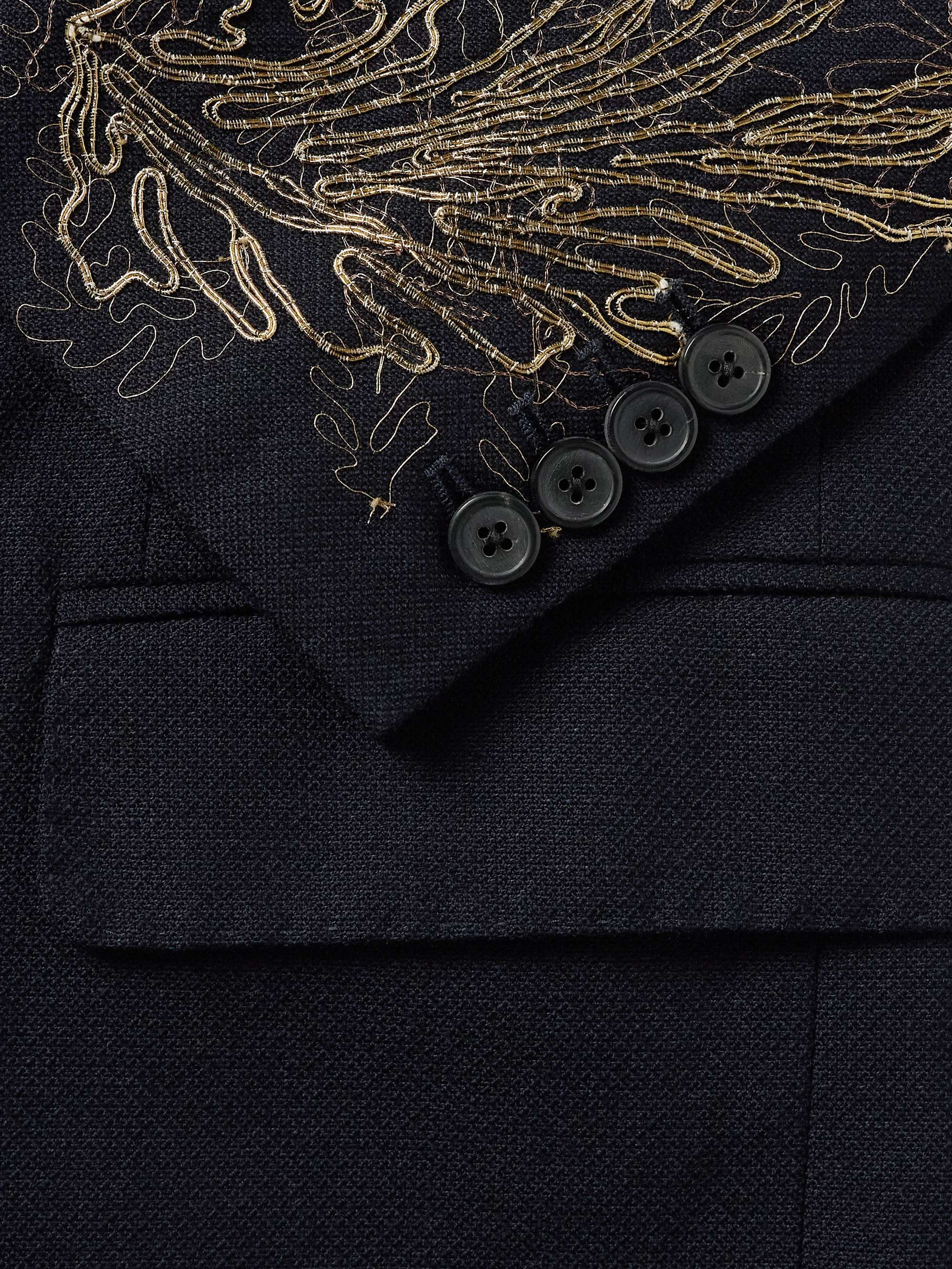 Slim-Fit Double-Breasted Embellished Wool and Linen-Blend Twill Blazer view