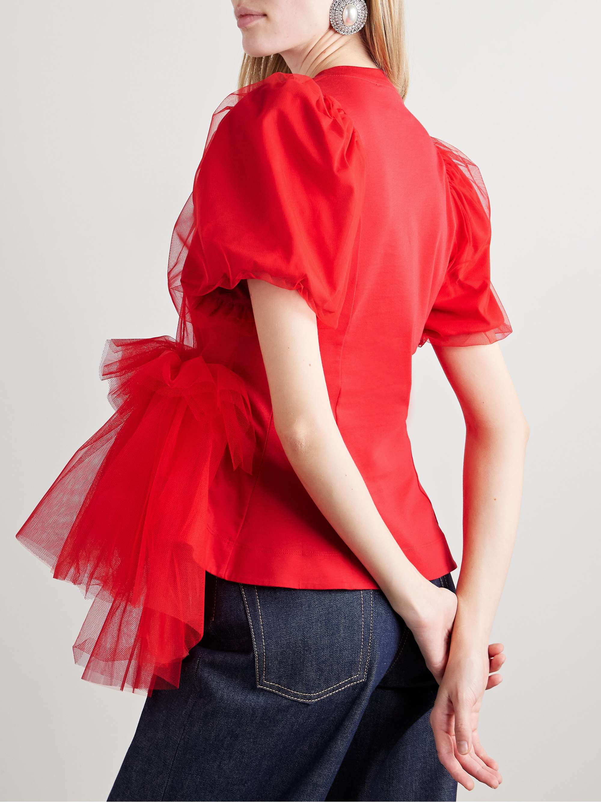 Layered ruffled cotton-jersey and tulle T-shirt view