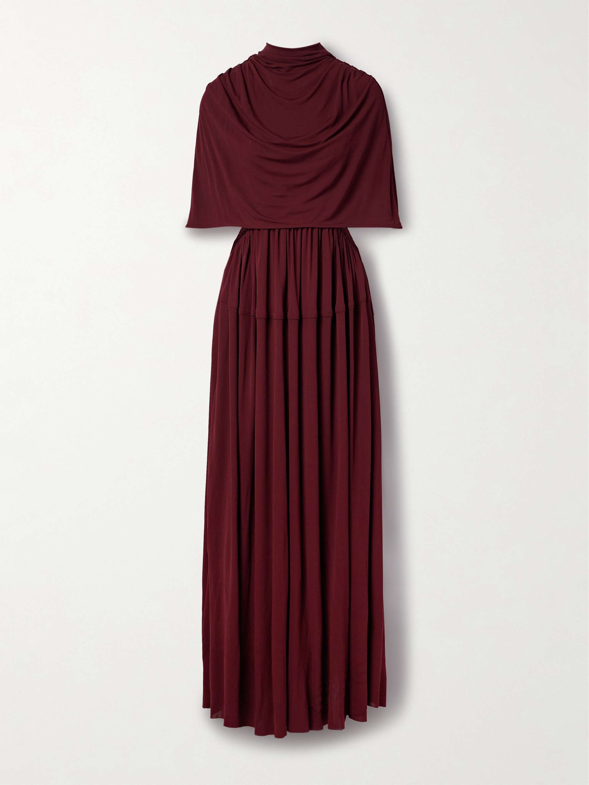 Frankie cape-effect pleated cutout crepe maxi dress view