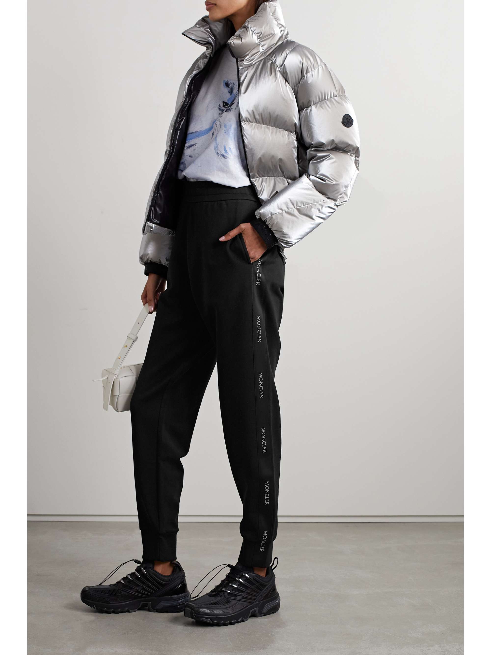 Satin-trimmed cotton-jersey tapered track pants view