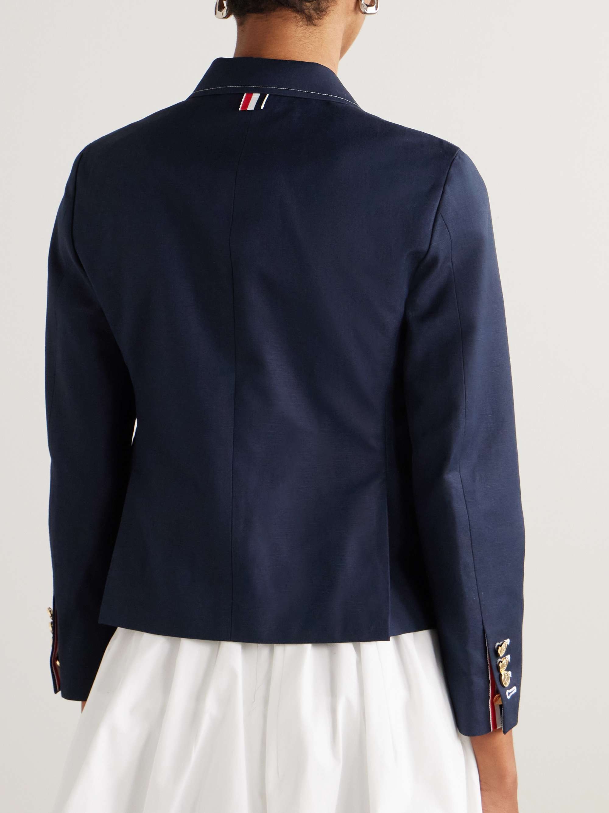 Cropped cotton and linen-blend blazer view