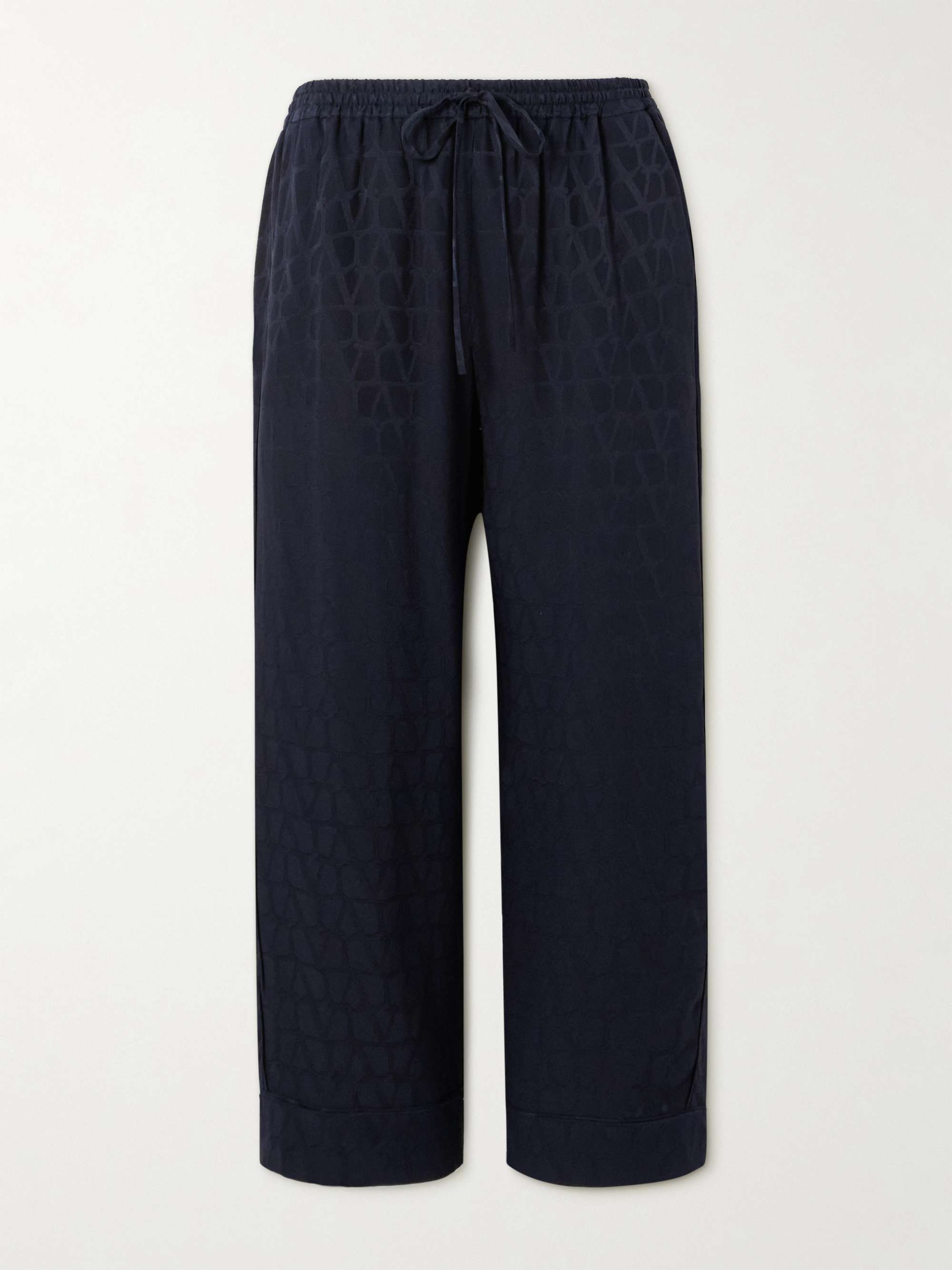 Cropped silk satin-jacquard pajama-style pants view