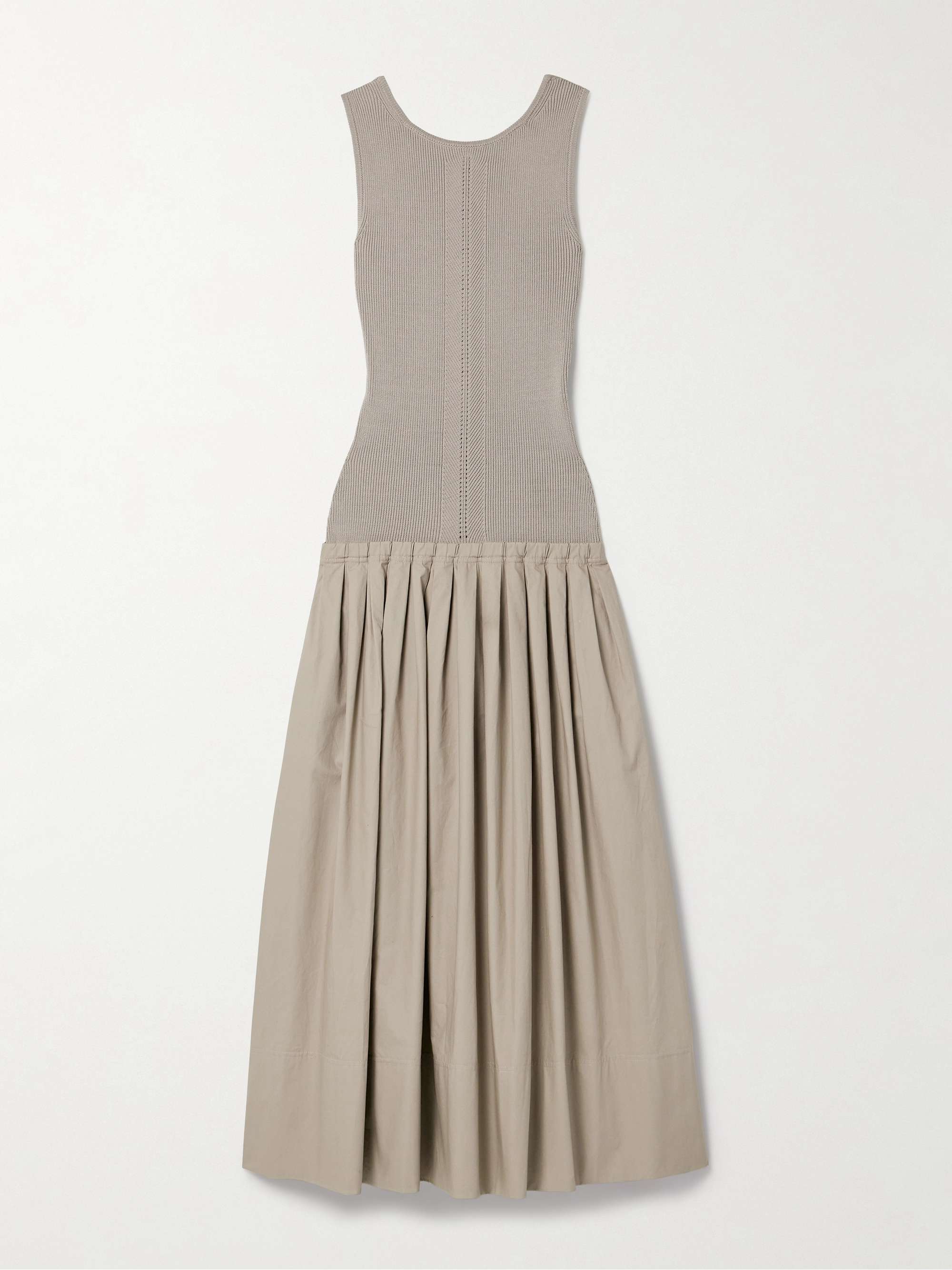 Gene pointelle-knit silk and cotton-blend and pleated cotton-poplin midi dress view