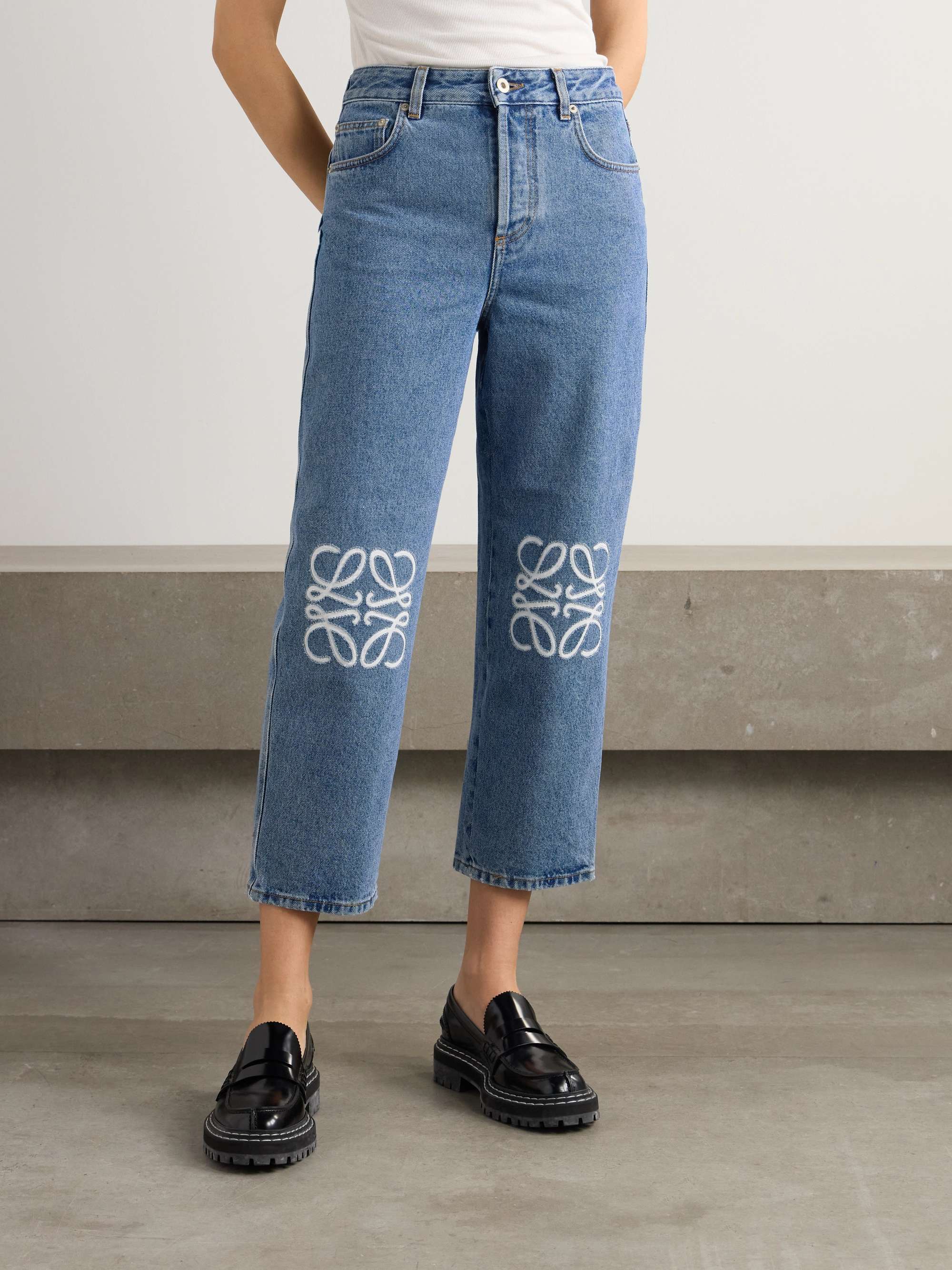 Appliquéd cropped high-rise straight-leg jeans view