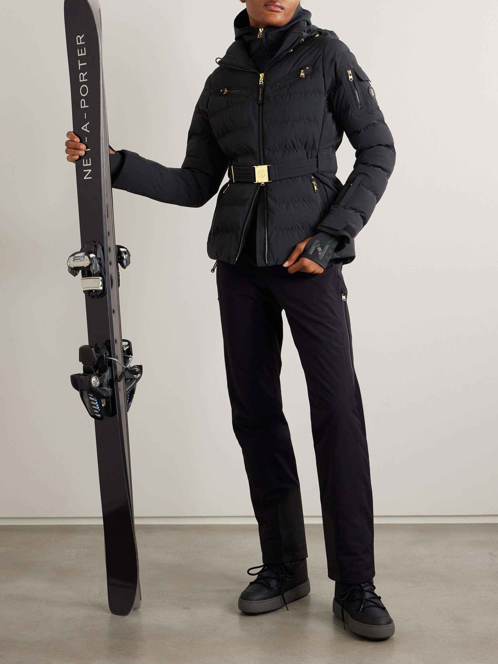 Ellya hooded belted quilted ski jacket view