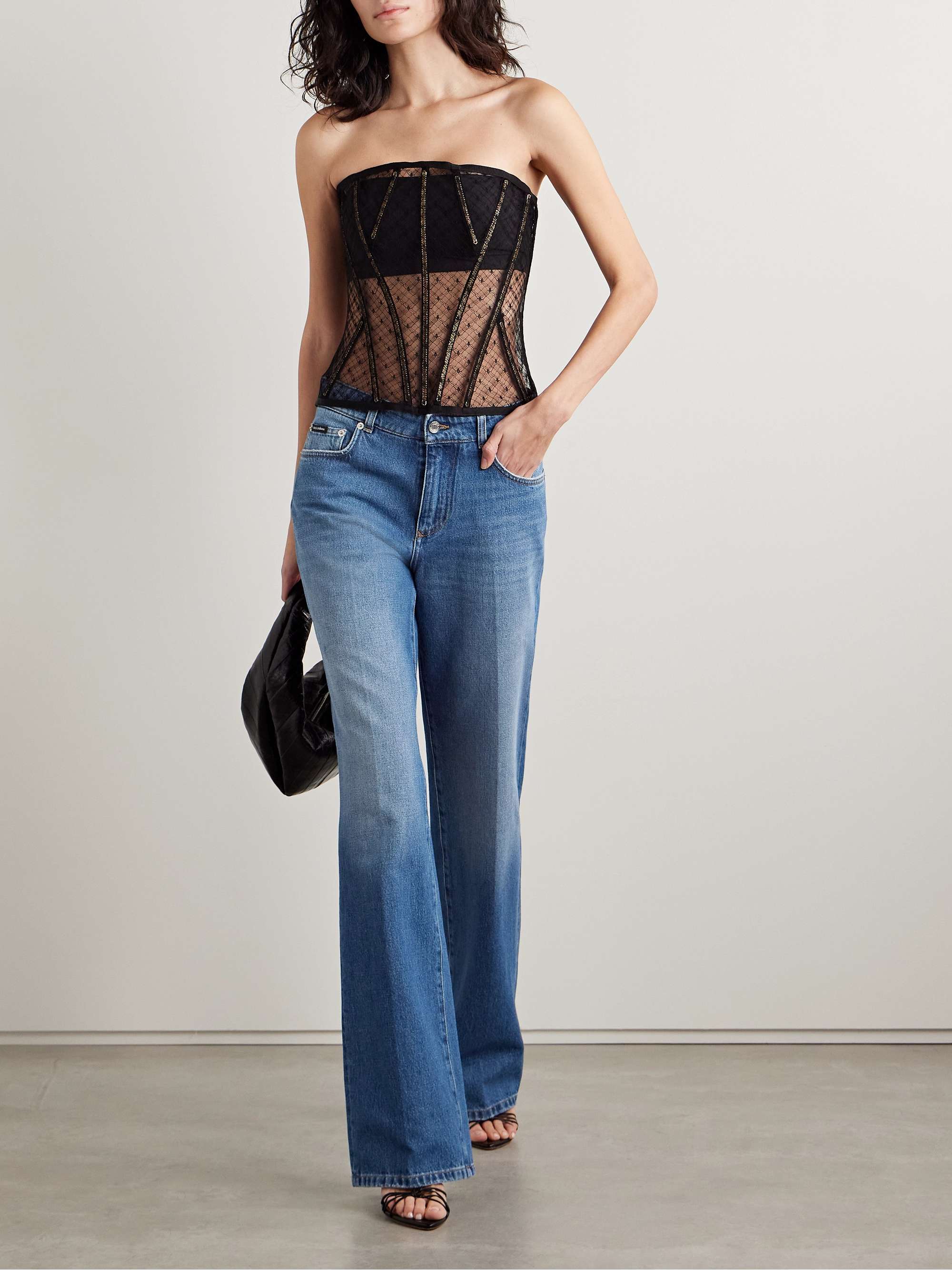 Appliquéd high-rise straight-leg jeans view