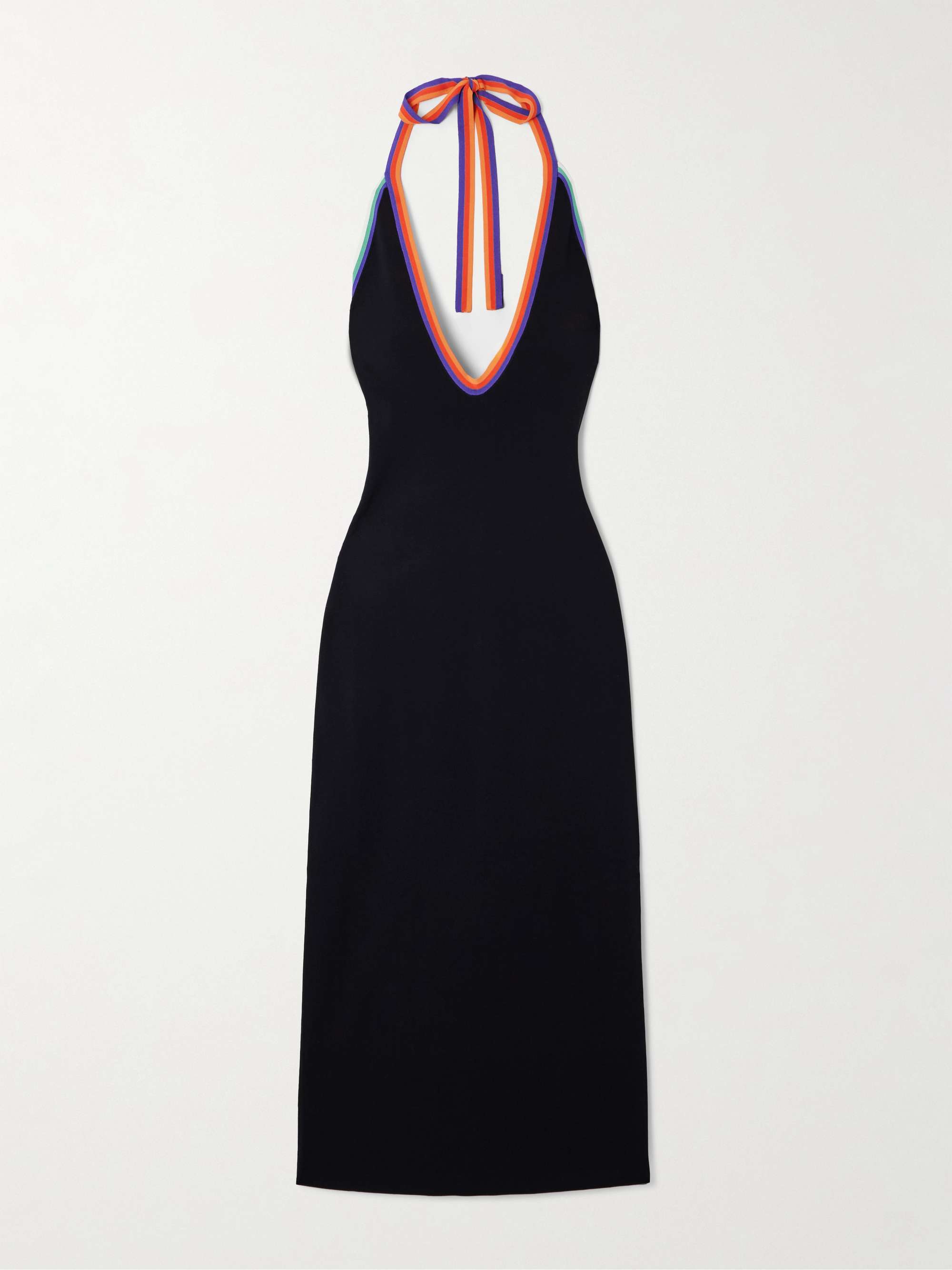 Cutout striped stretch-knit halterneck midi dress view