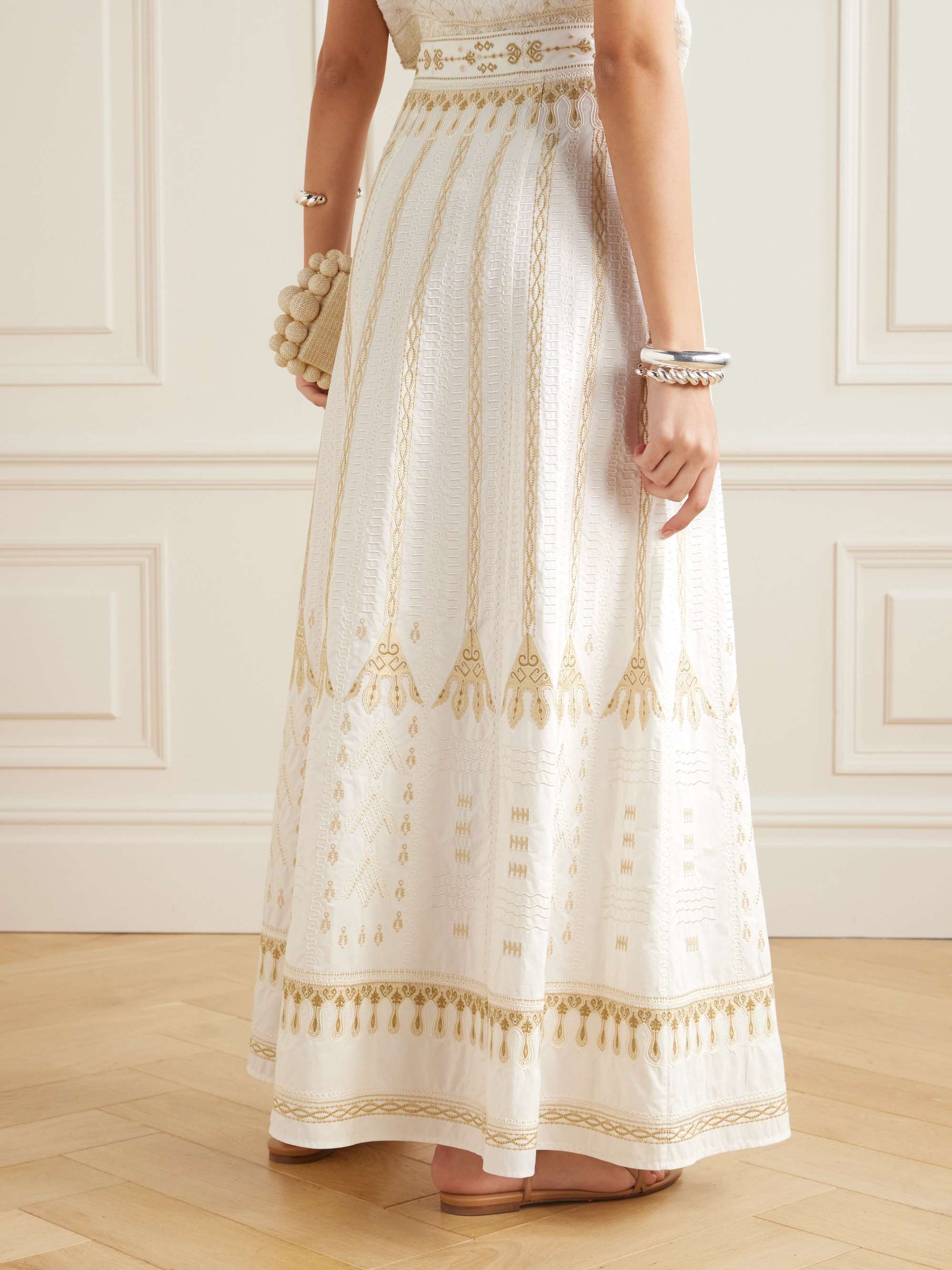 Camille Calliope paneled embroidered cotton-blend poplin maxi skirt view