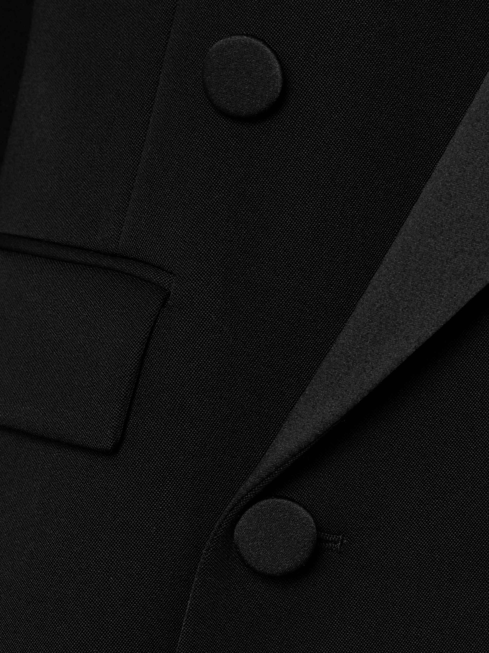 Double-breasted satin-trimmed wool blazer view