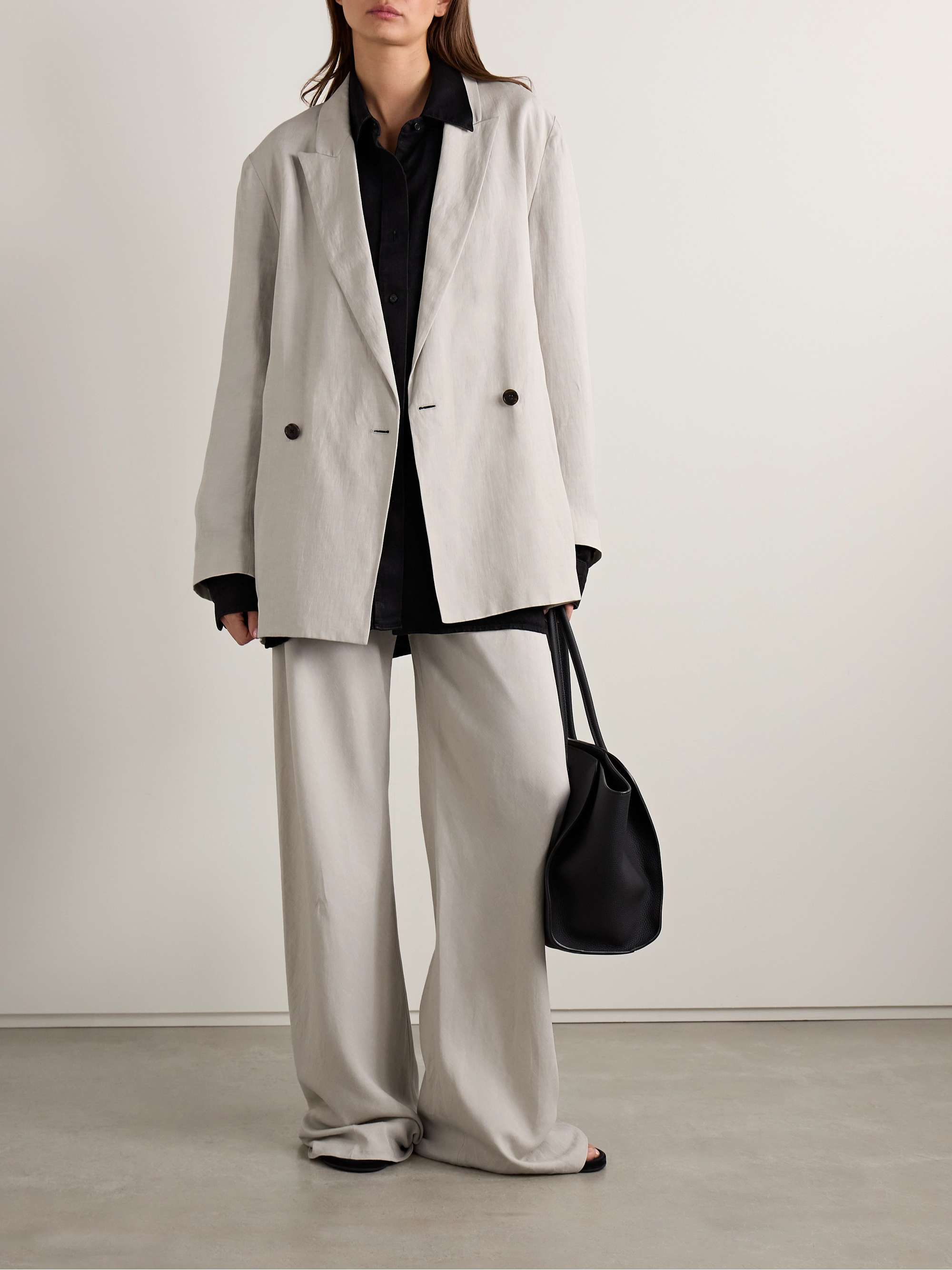 Nat double-breasted silk and linen-blend blazer view
