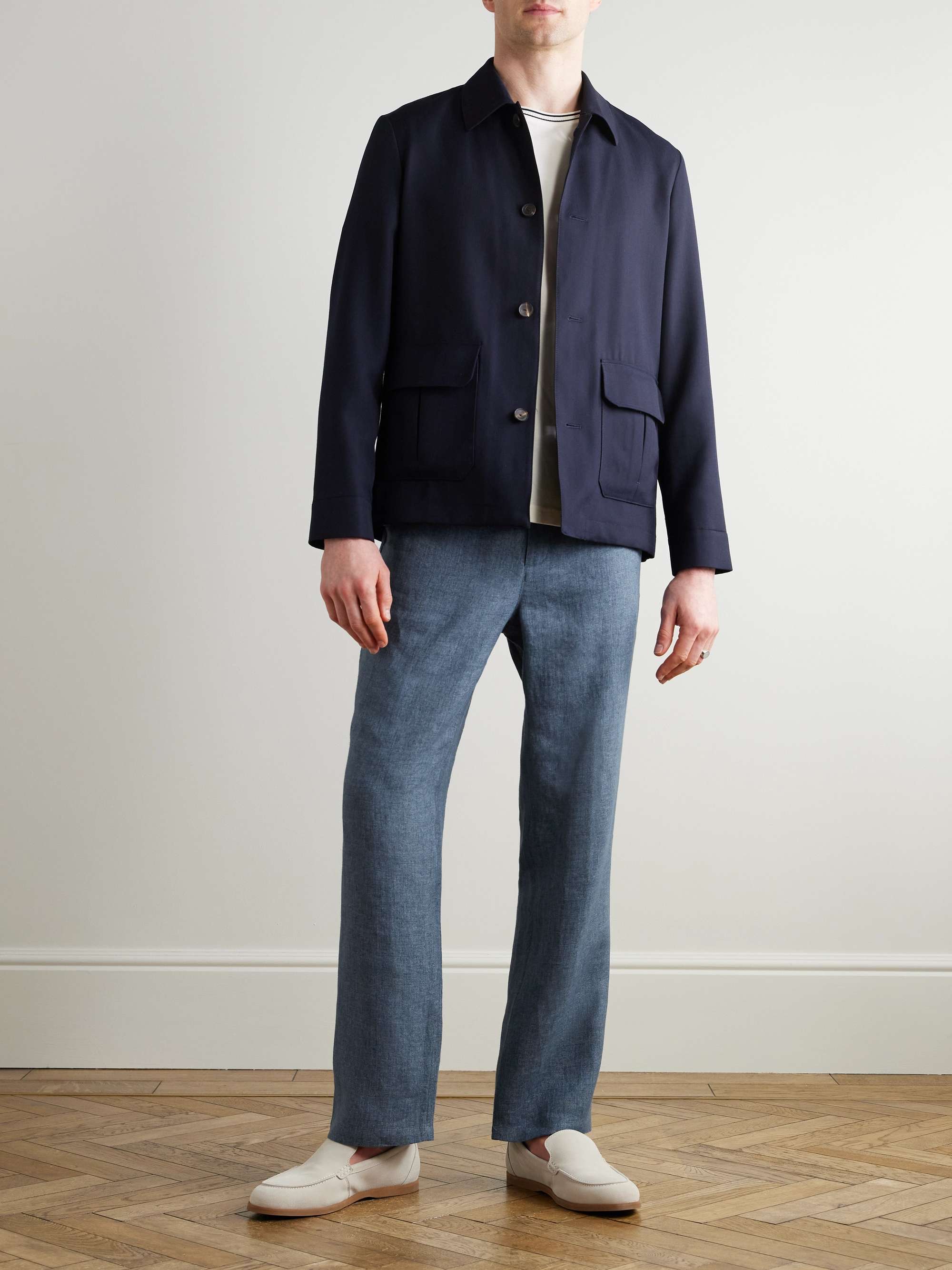 Edward Straight-Leg Linen-Chambray Drawstring Trousers view