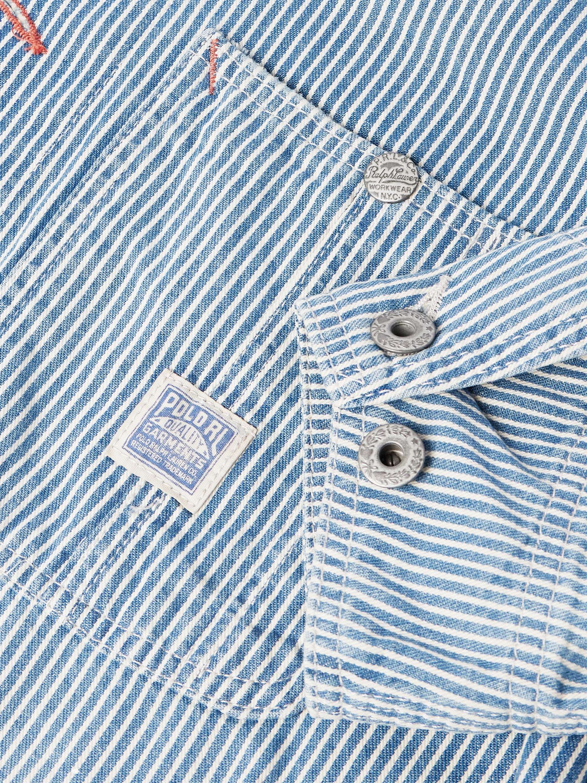 Logo-Appliquéd Paint-Splattered Striped Denim Overshirt view