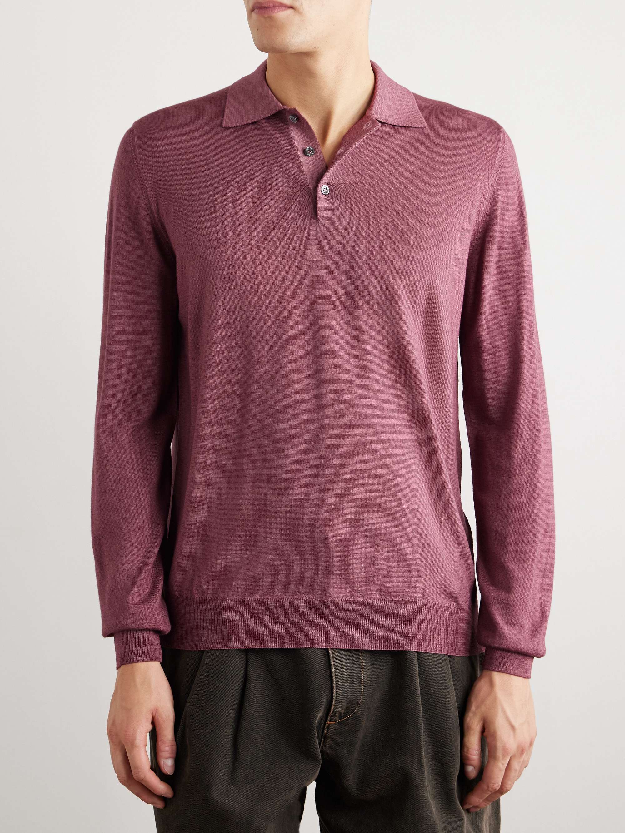 Slim-Fit Garment-Dyed Virgin Wool Polo Shirt view