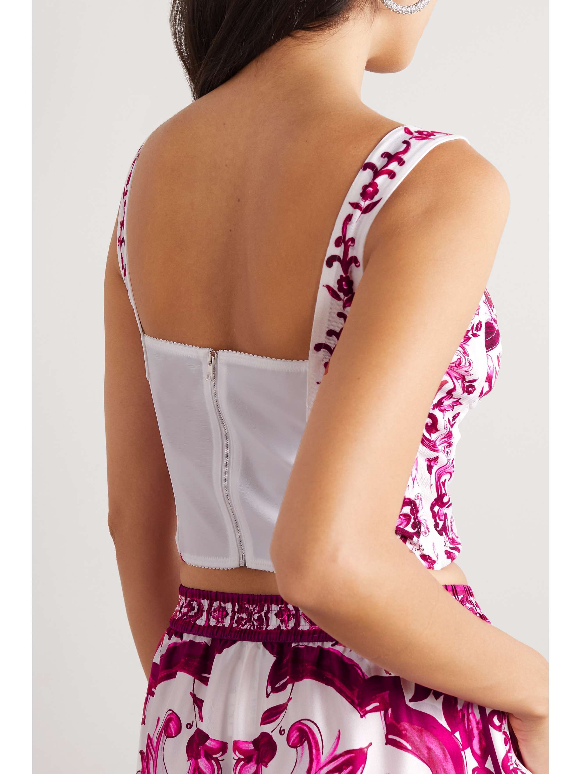 Maiolica floral-print mesh bustier top view