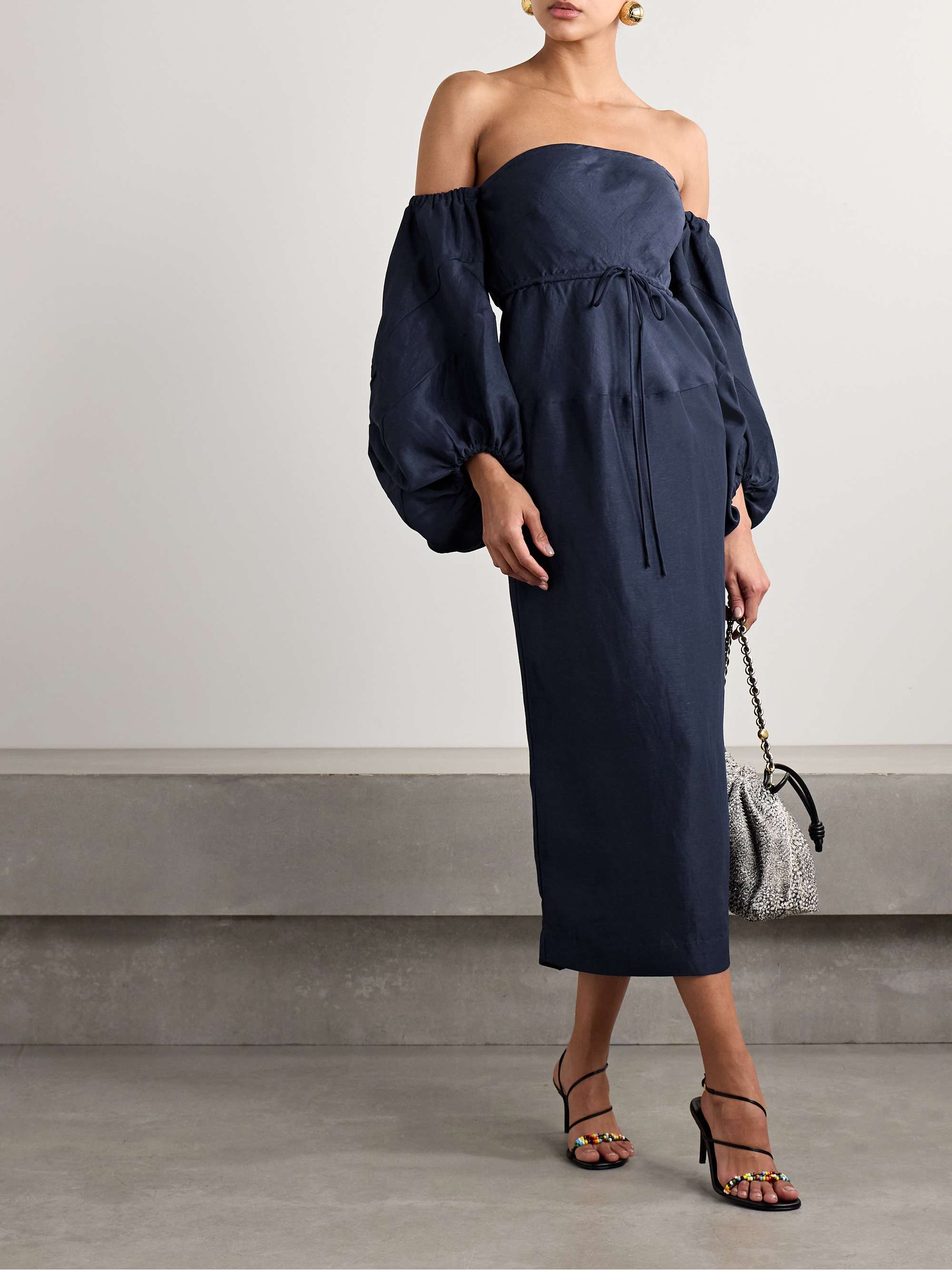 Off-the-shoulder taffeta midi dress view
