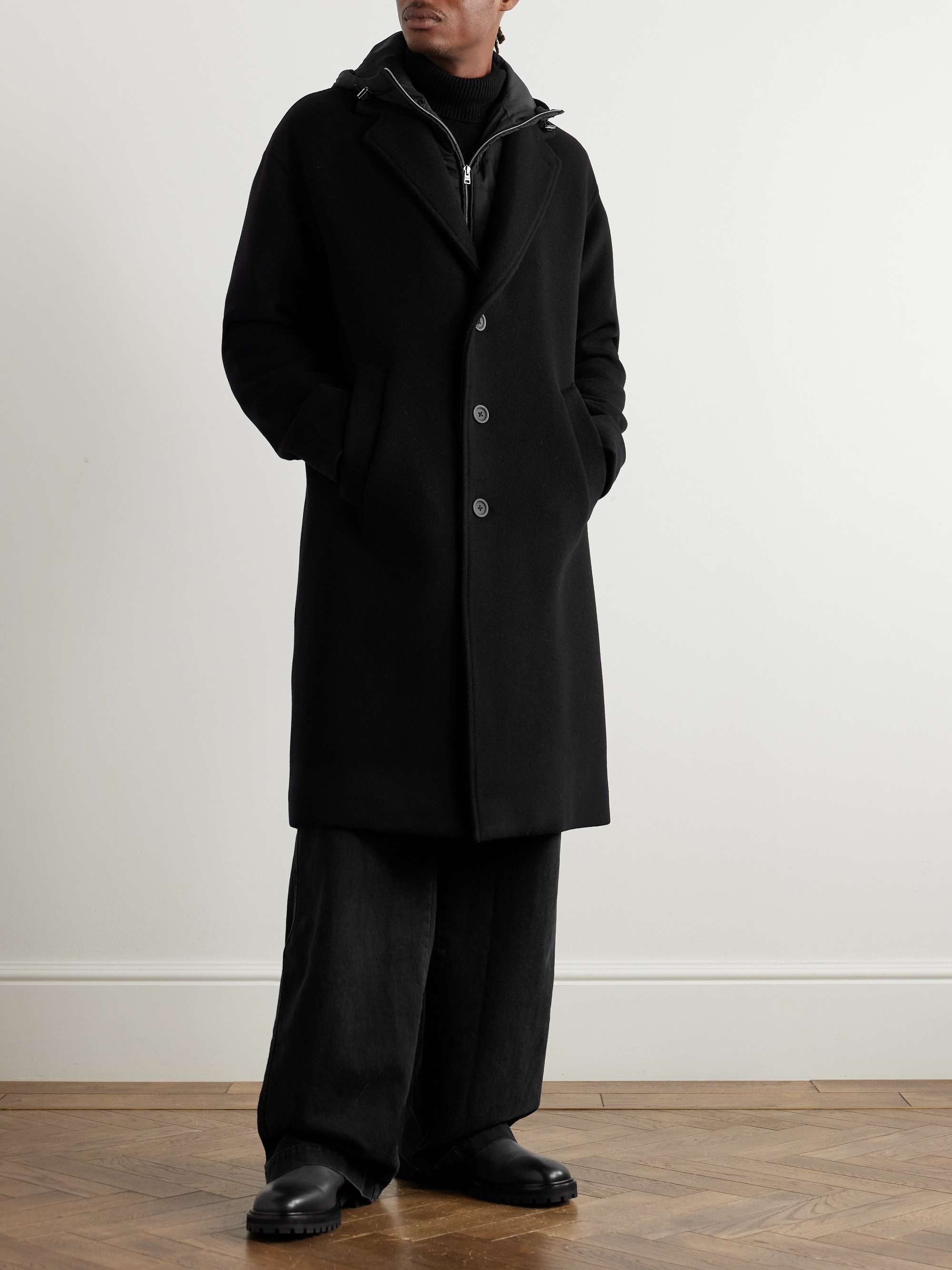 Padded Shell-Trimmed Wool-Blend Hooded Coat view
