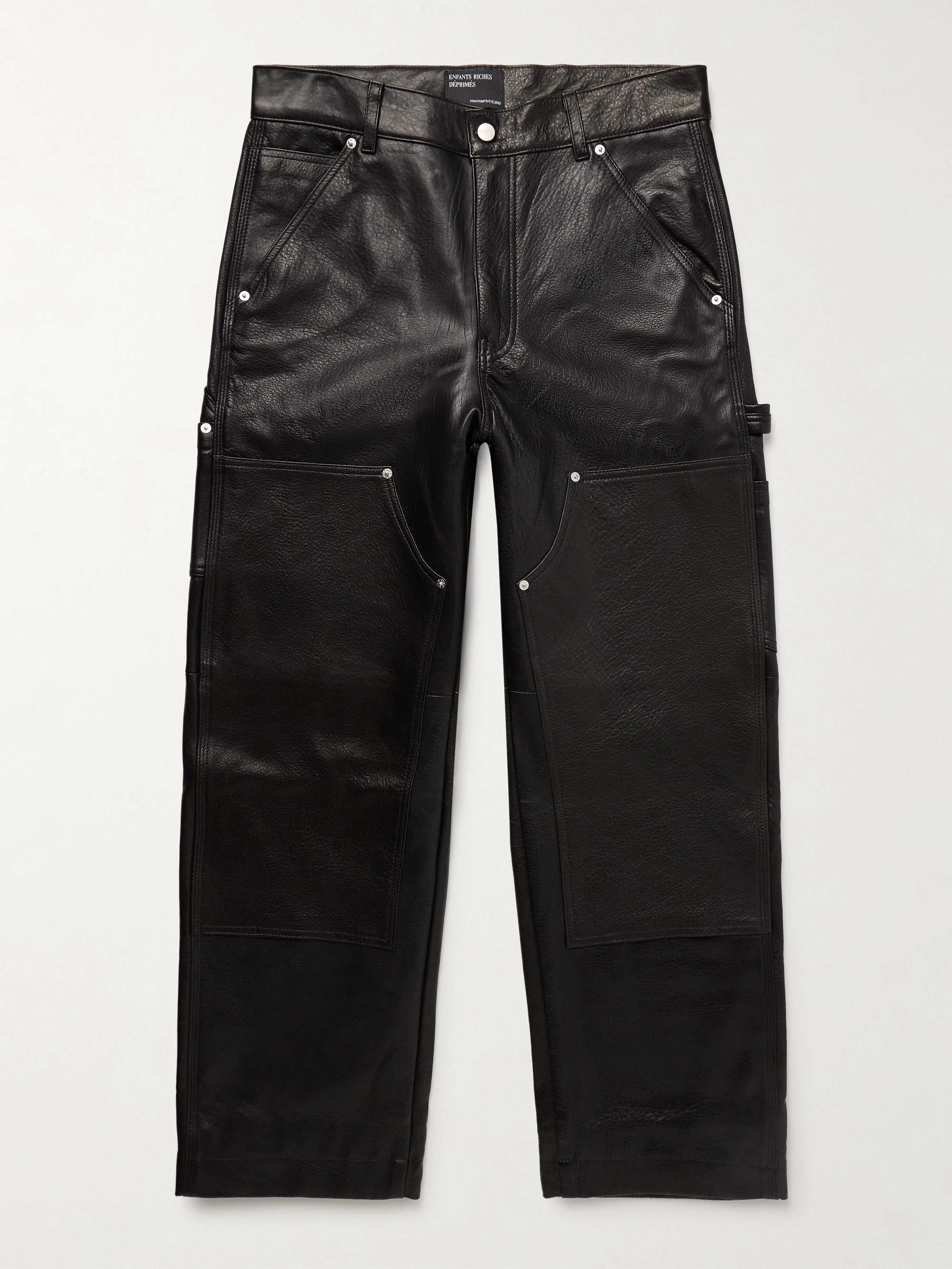Panelled Straight-Leg Leather Trousers view