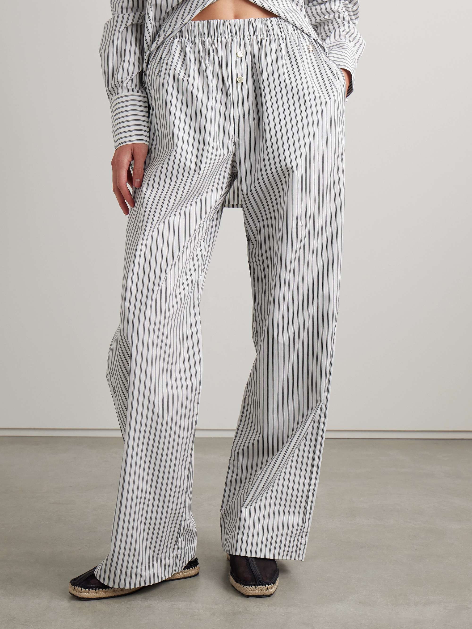 Striped cotton-poplin wide-leg pants view