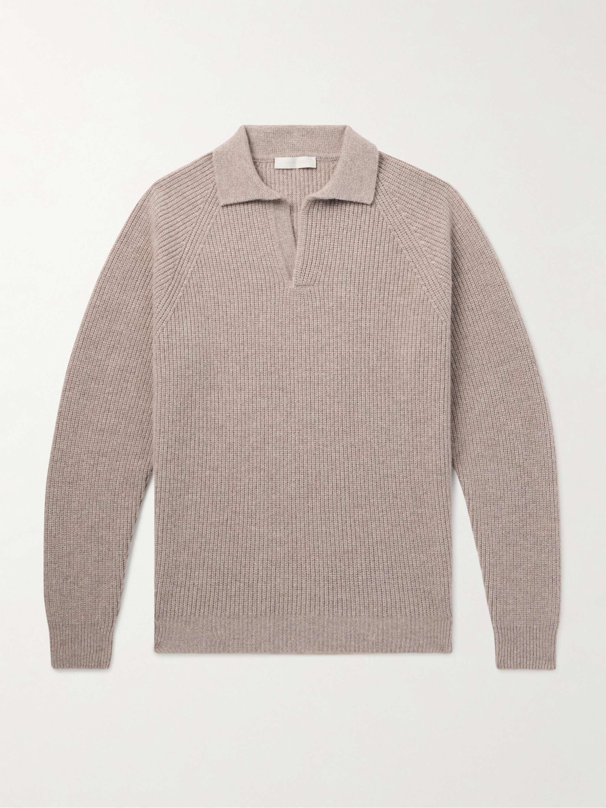Slim-Fit Ribbed Cashmere Polo Shirt view