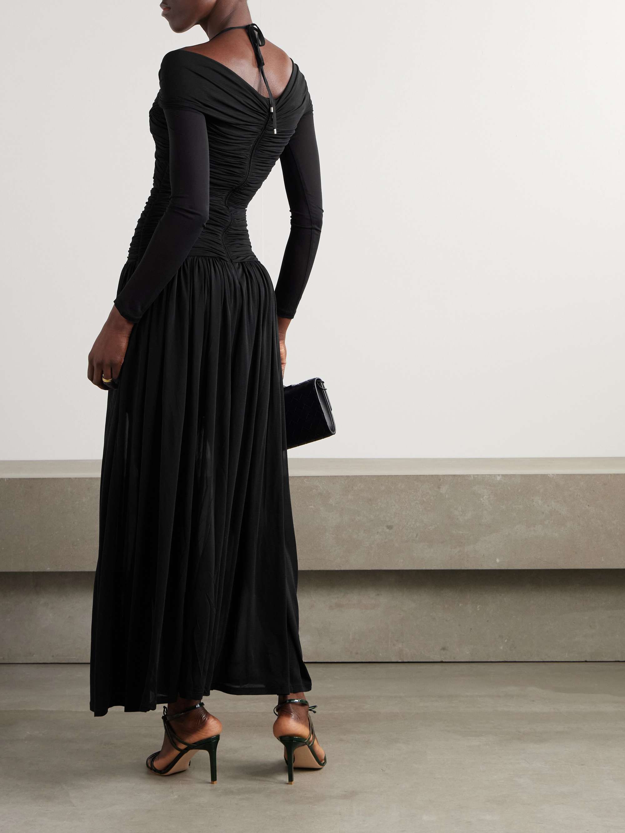 Illuminate cold-shoulder cutout pleated chiffon halterneck maxi dress view