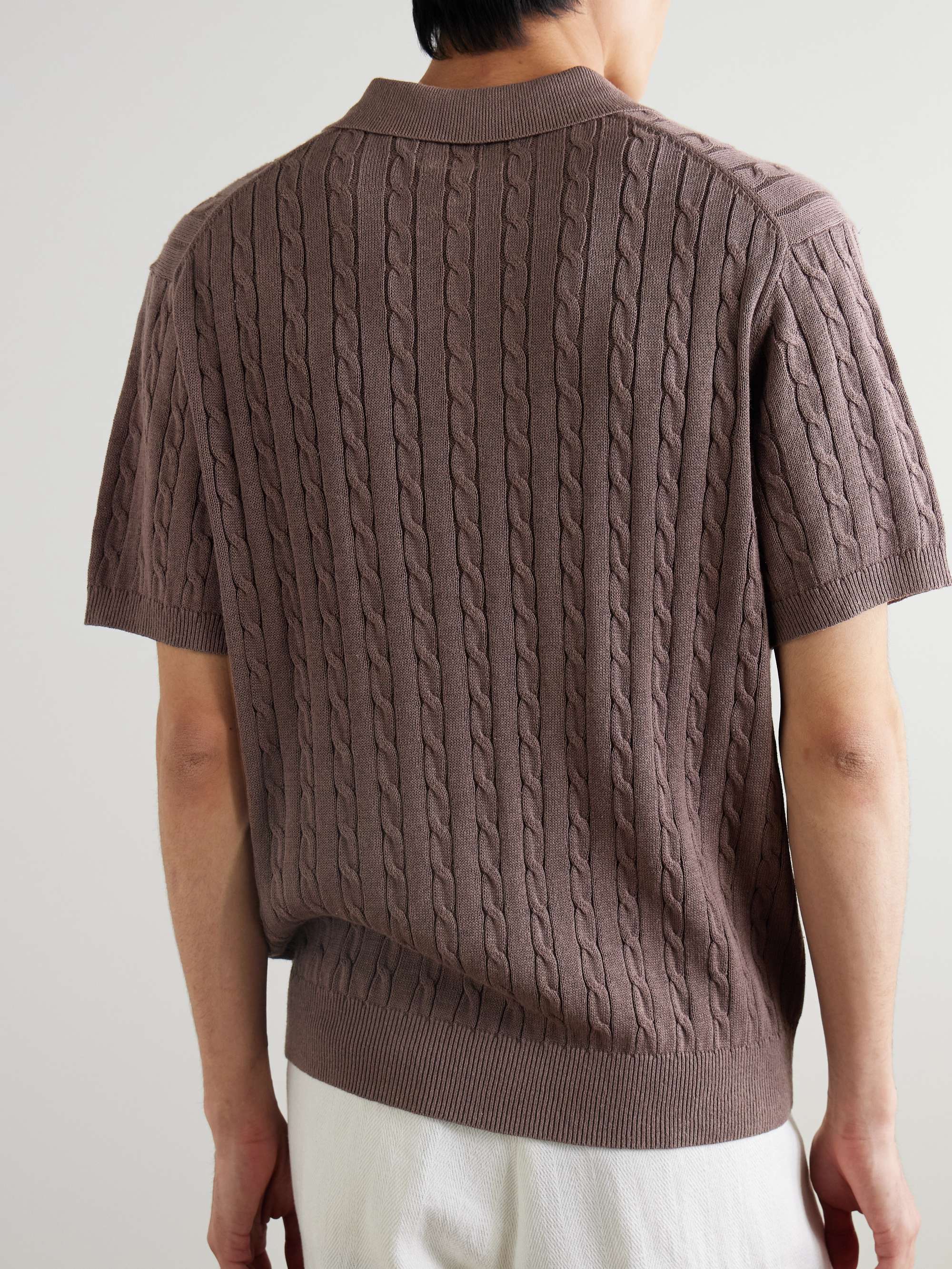 Cable-Knit Linen and Cotton-Blend Polo Shirt view