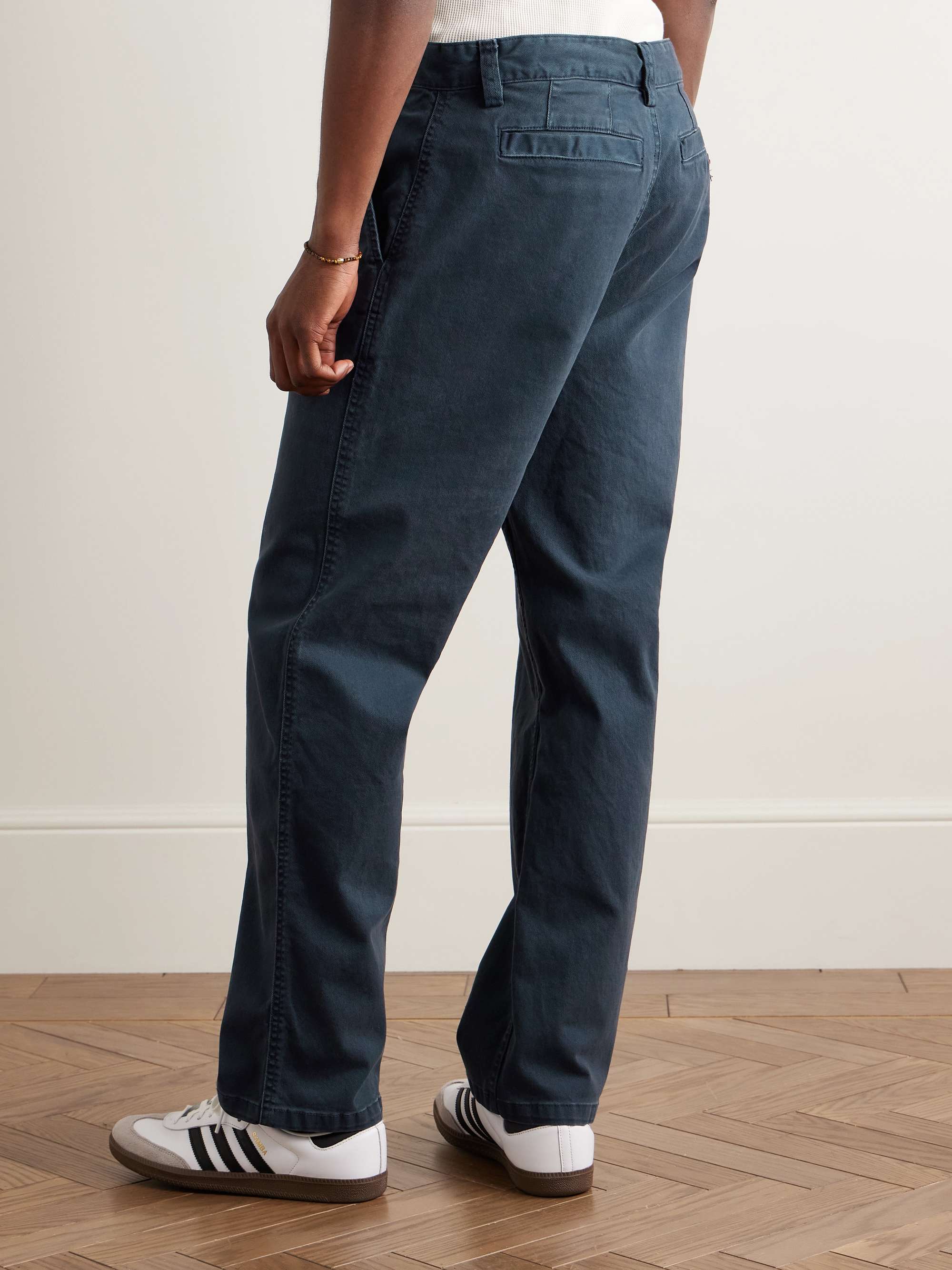 Straight-Leg Garment-Dyed Stretch-Cotton Twill Trousers view