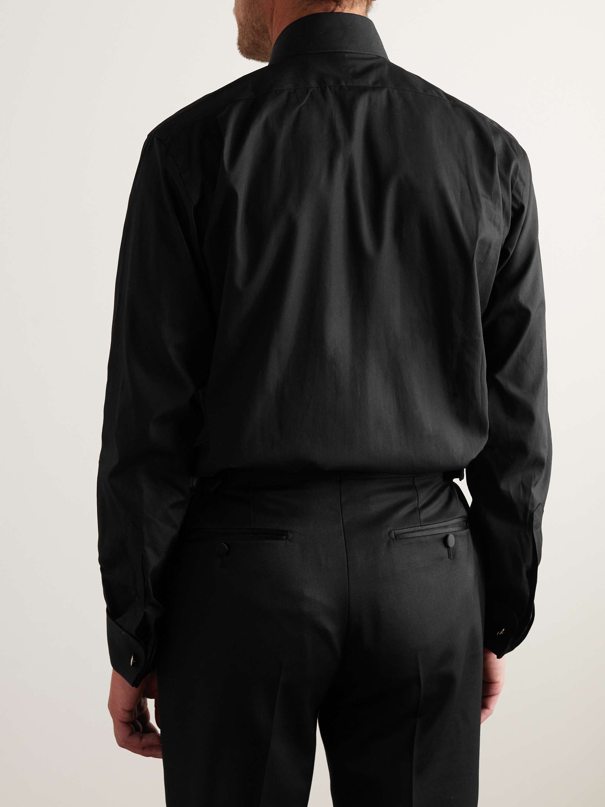 Cutaway-Collar Bib-Front Double-Cuff Cotton-Poplin Shirt view