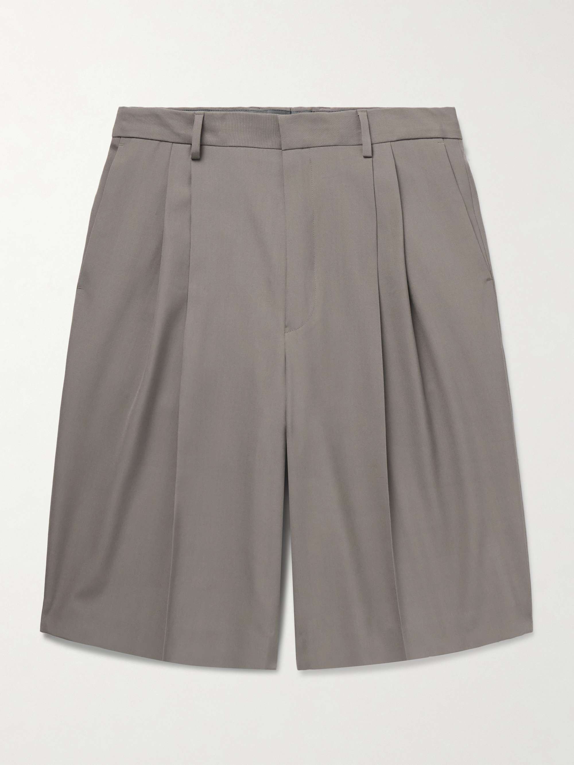 Straight-Leg Pleated Wool Bermuda Shorts view
