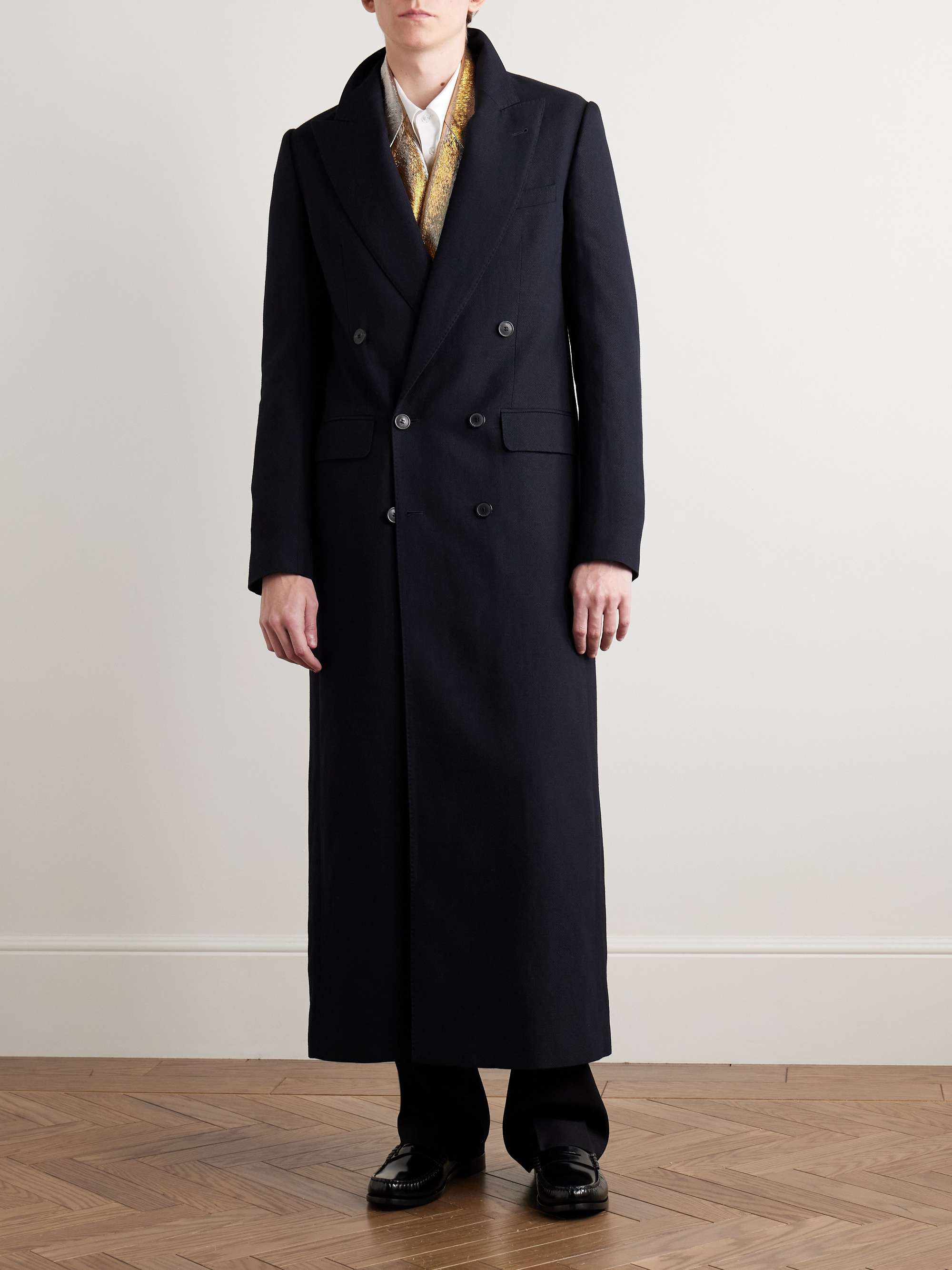 Double-Breasted Wool and Linen-Blend Coat view