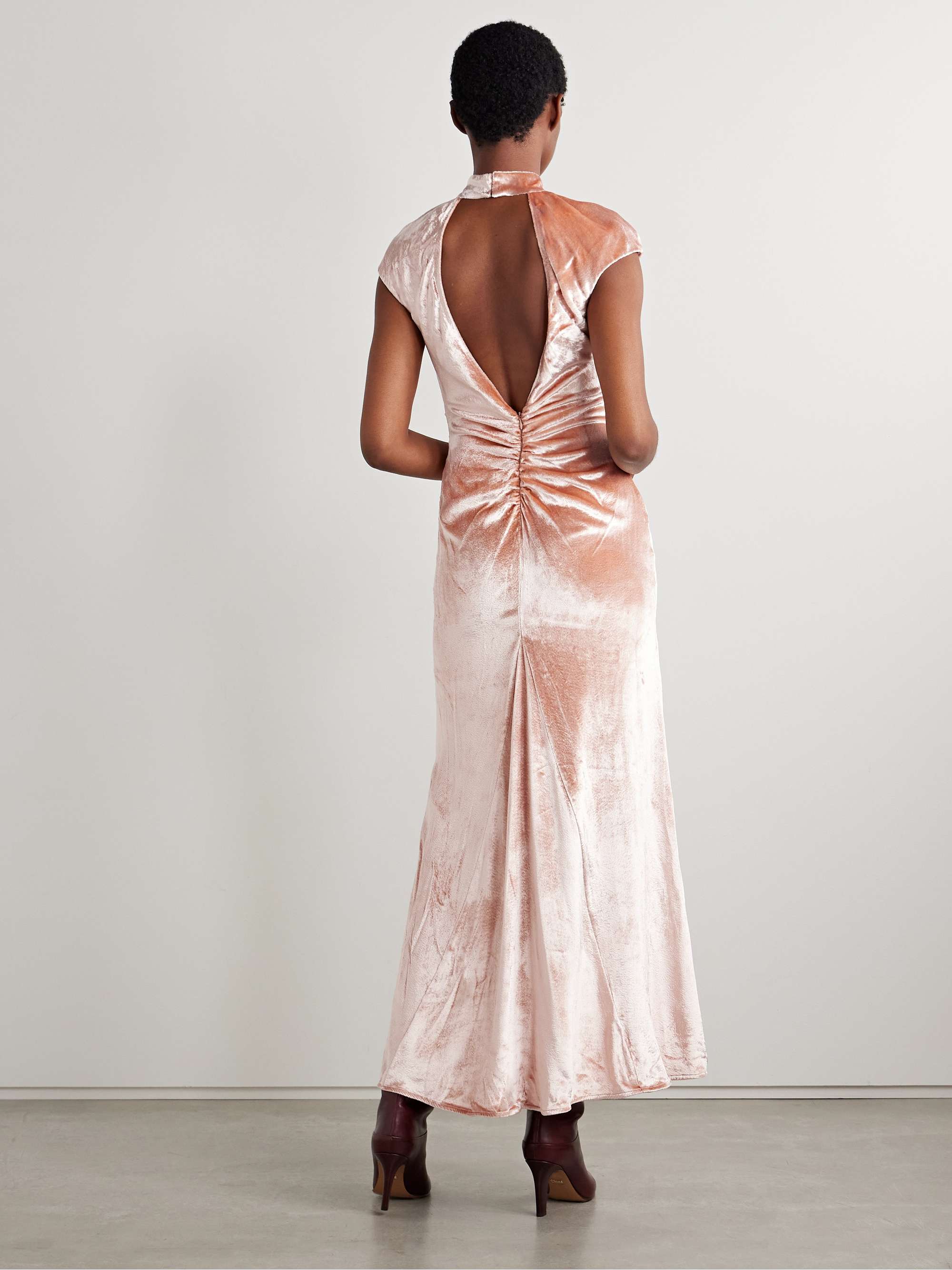 Tina open-back ruched velvet gown view