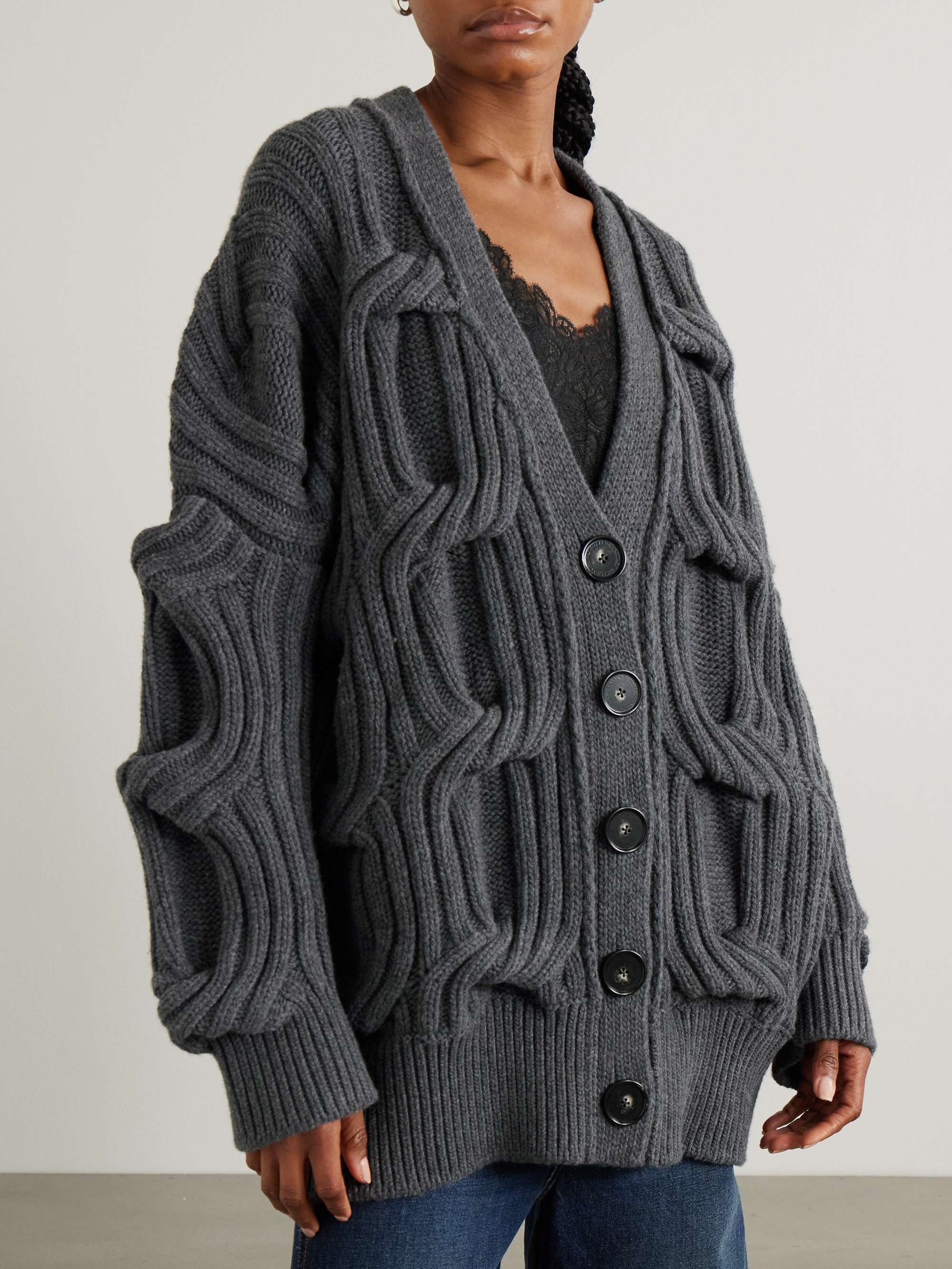 Falabella cable-knit wool cardigan view