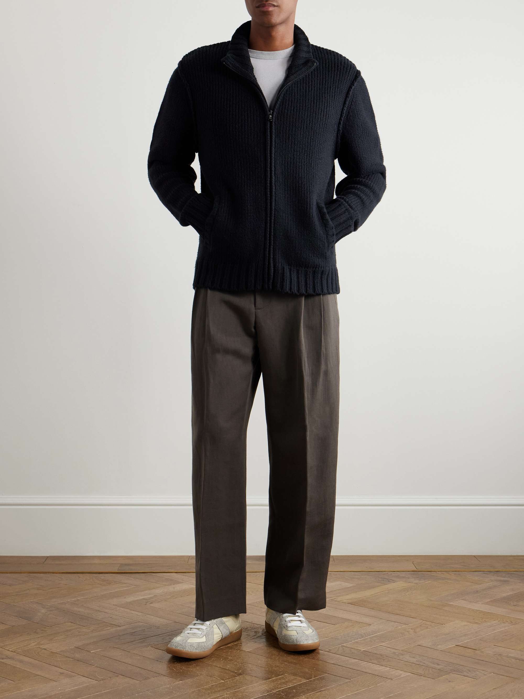 Ribbed Cotton-Blend Zip-Up Sweater view