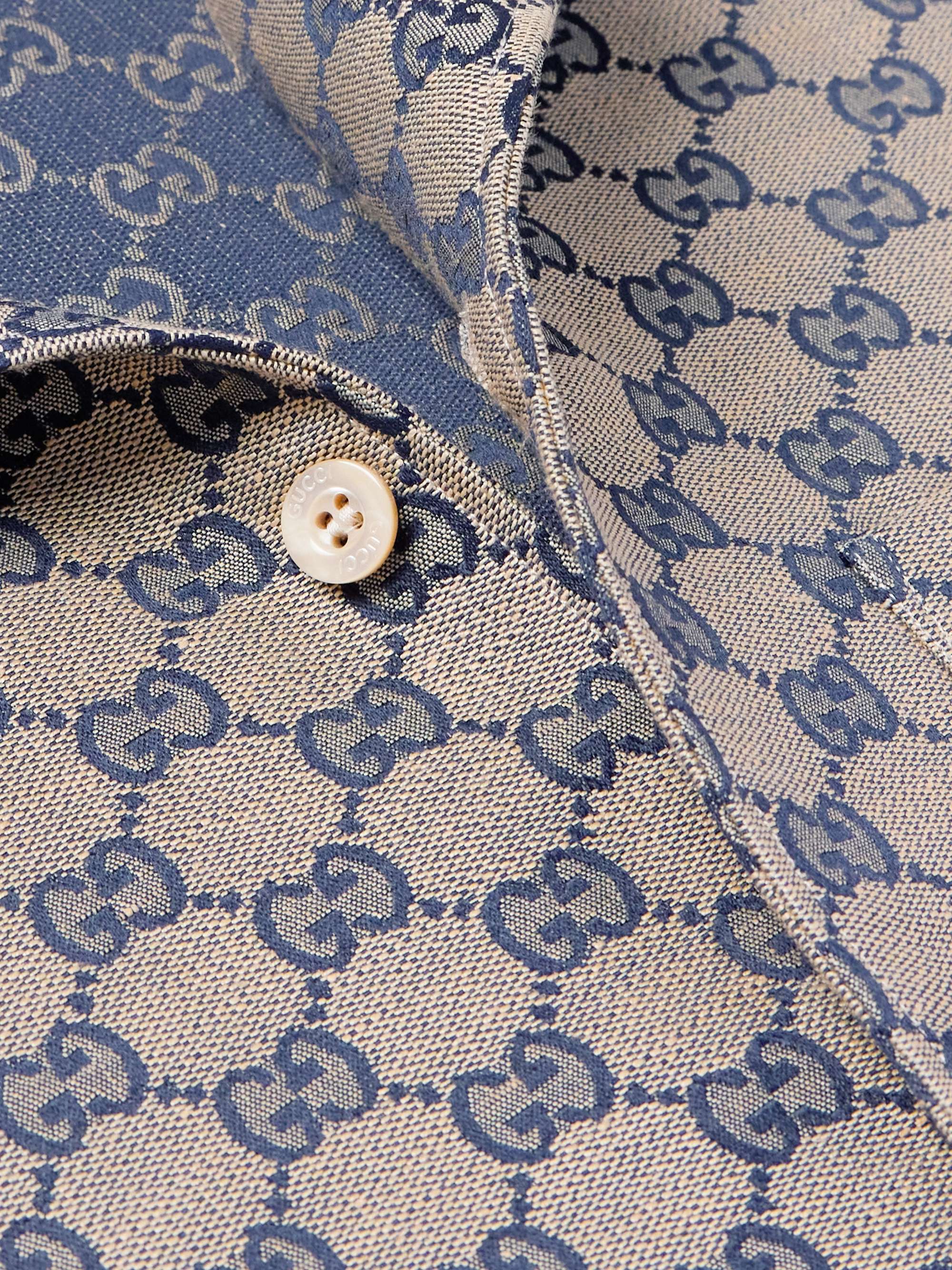 Camp-Collar Logo-Jacquard Linen-Blend Shirt view