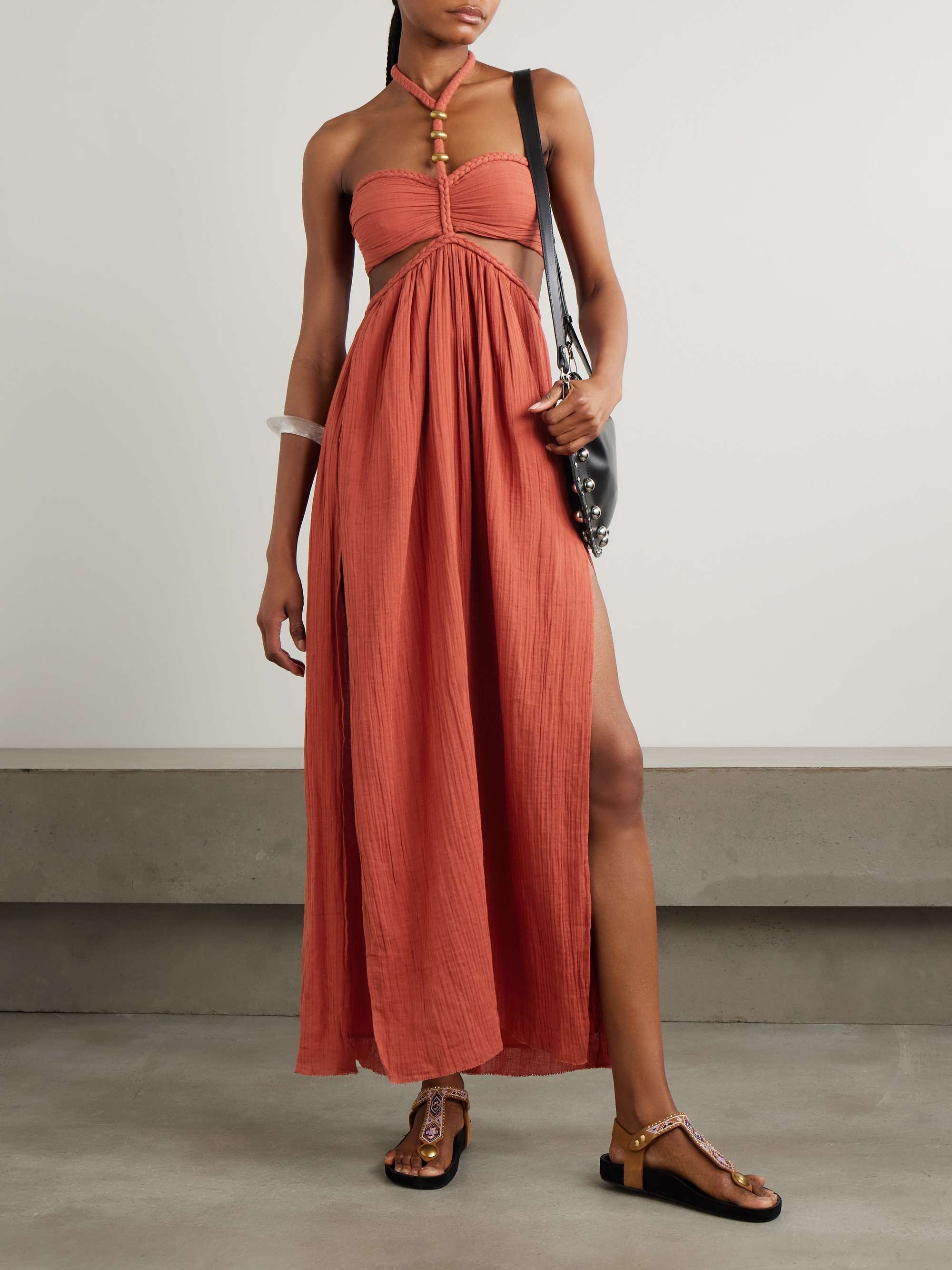 Justine embellished cutout cotton-gauze halterneck maxi dress view