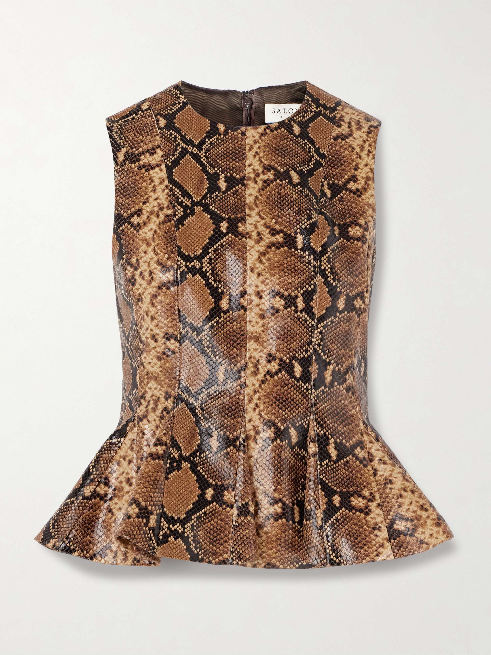Izabel paneled snake-effect leather peplum top view