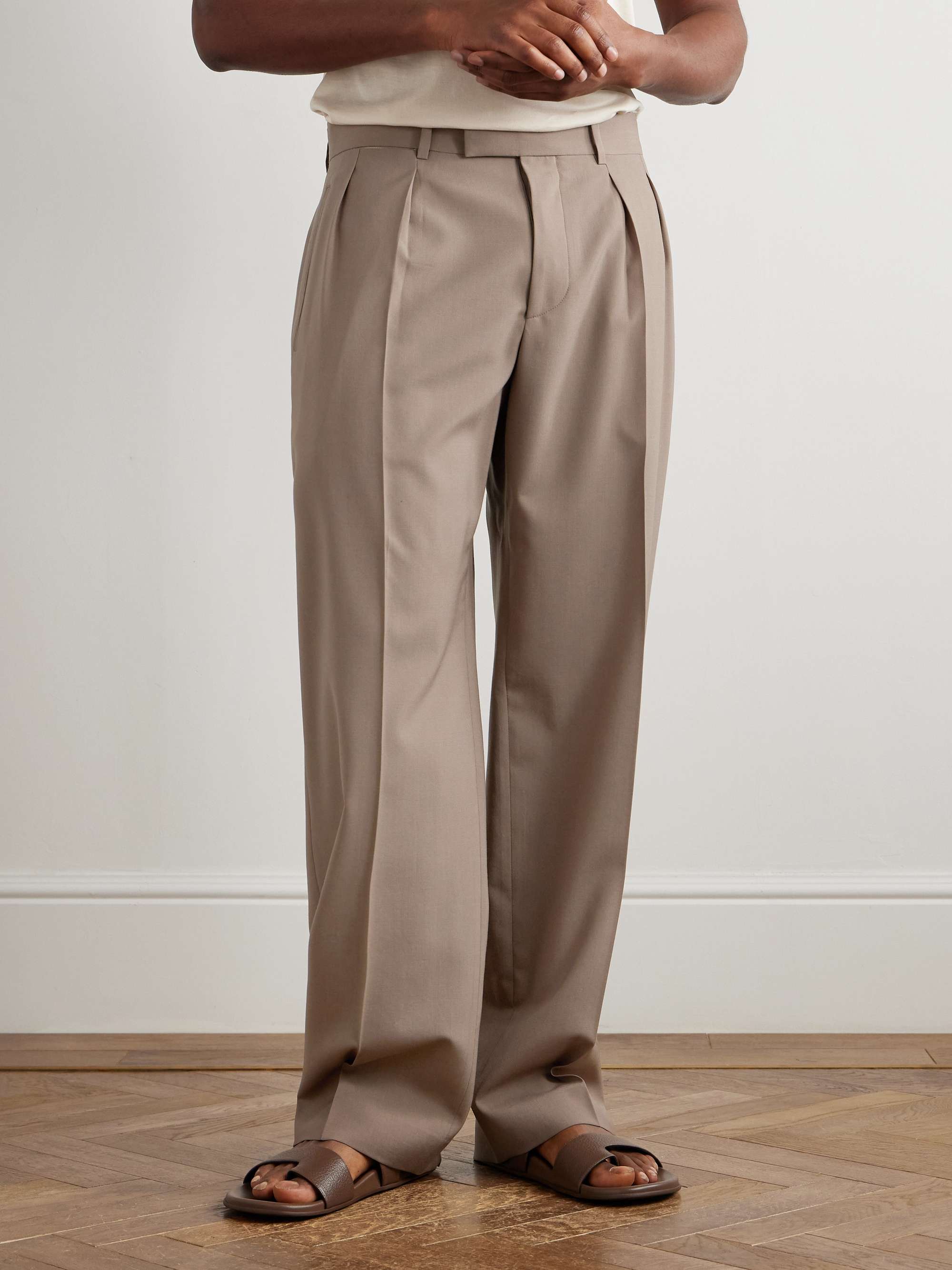 Mikeno Straight-Leg Pleated Wool Suit Trousers view