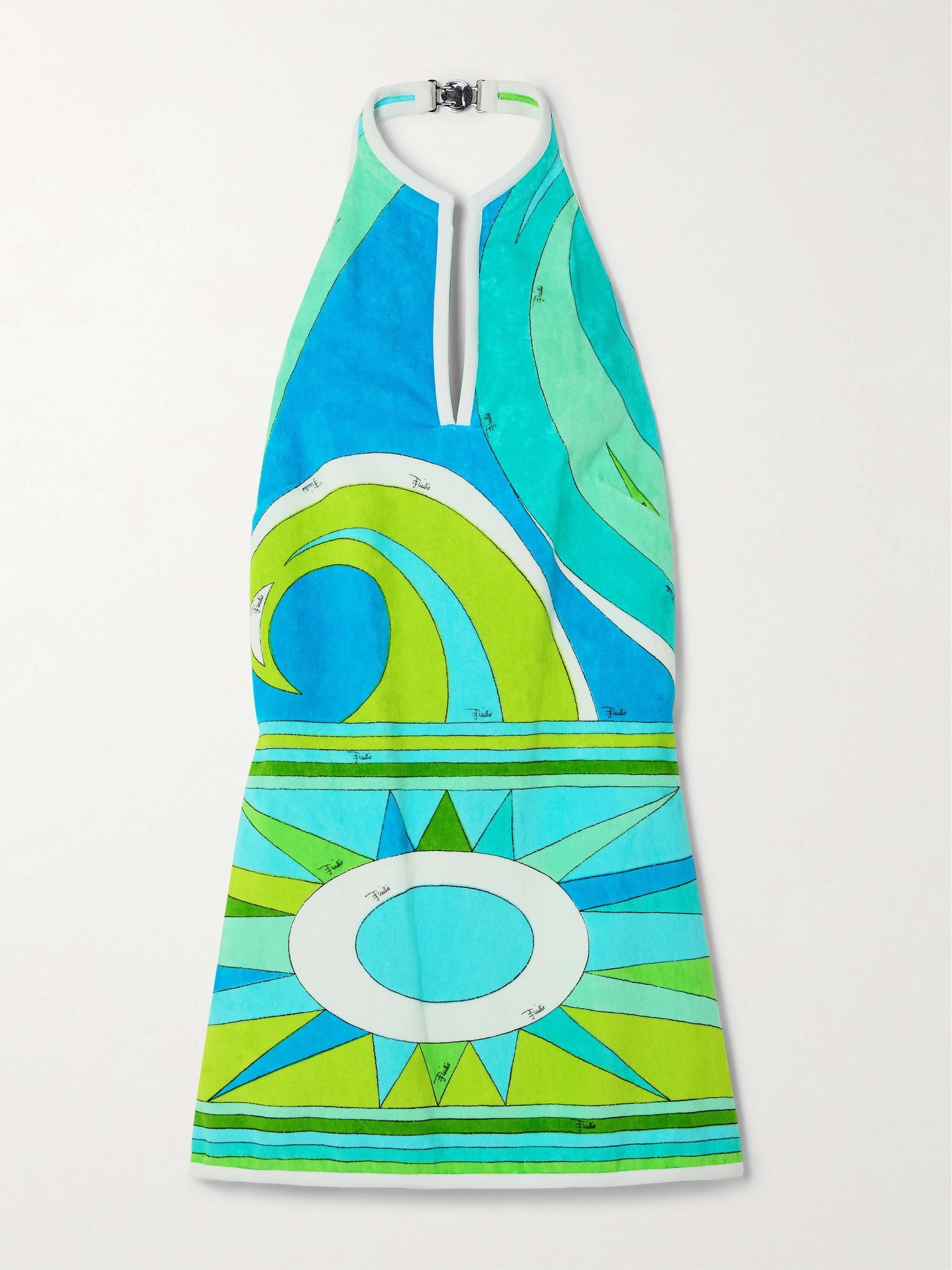 Printed cotton-terry halterneck mini dress view