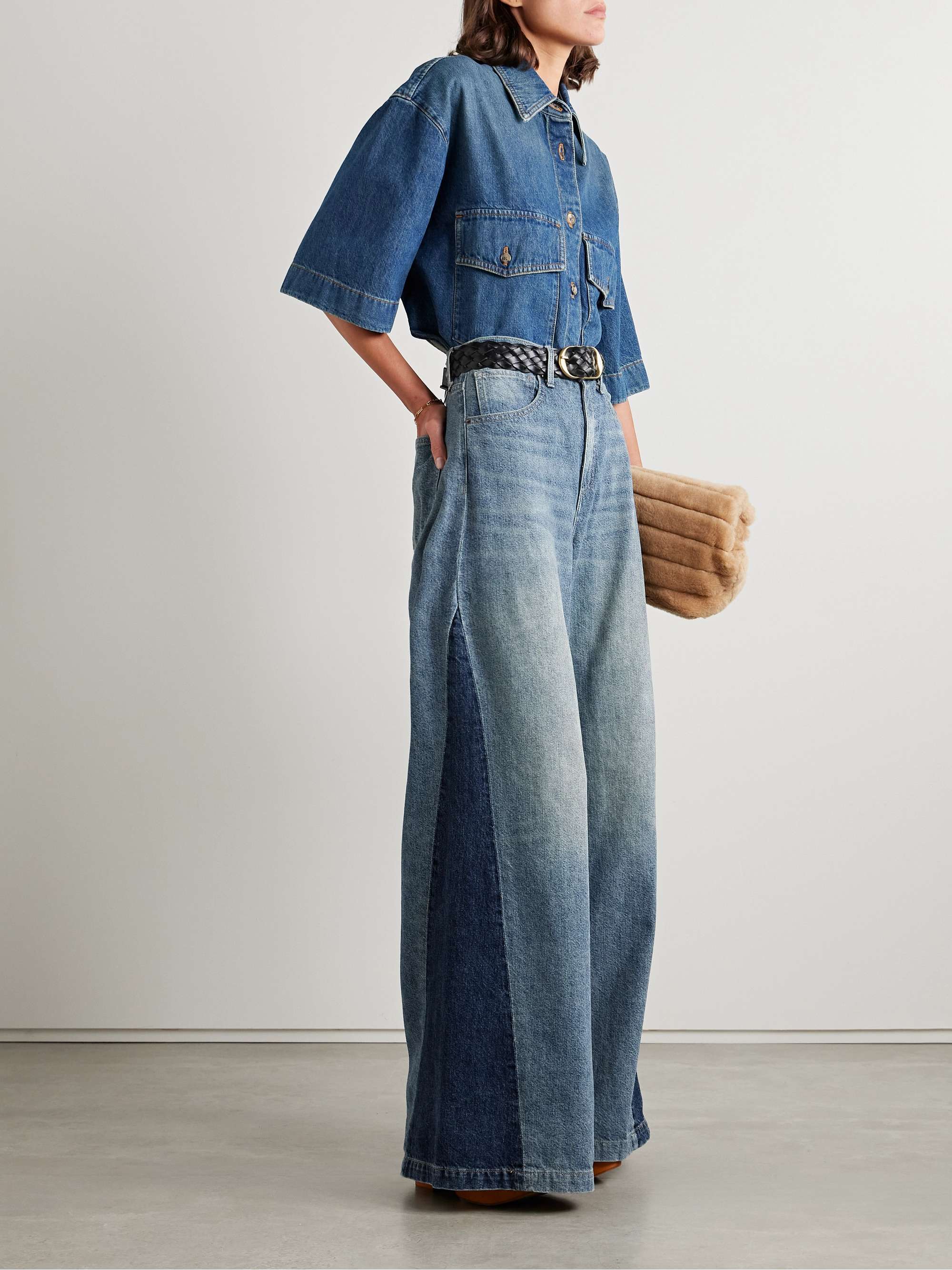 Ebony paneled two-tone high-rise wide-leg jeans view