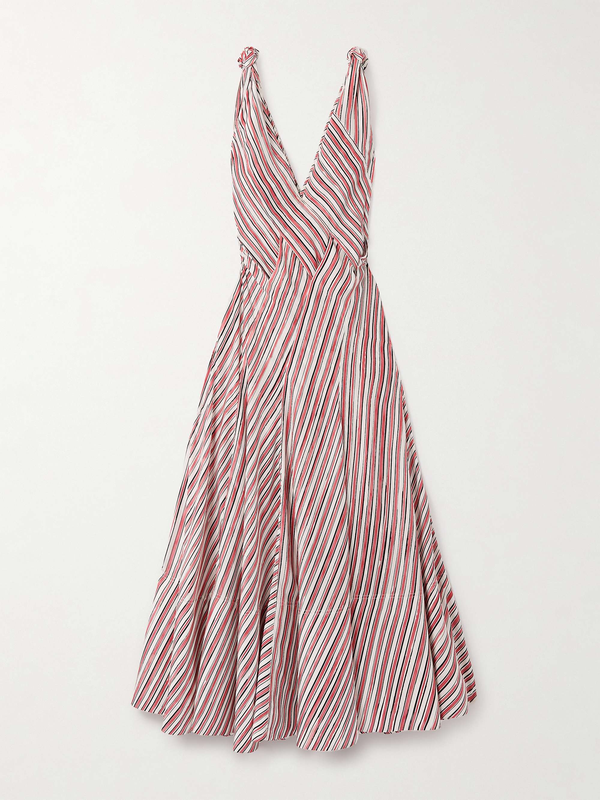 Knotted paneled striped silk-habotai maxi dress view