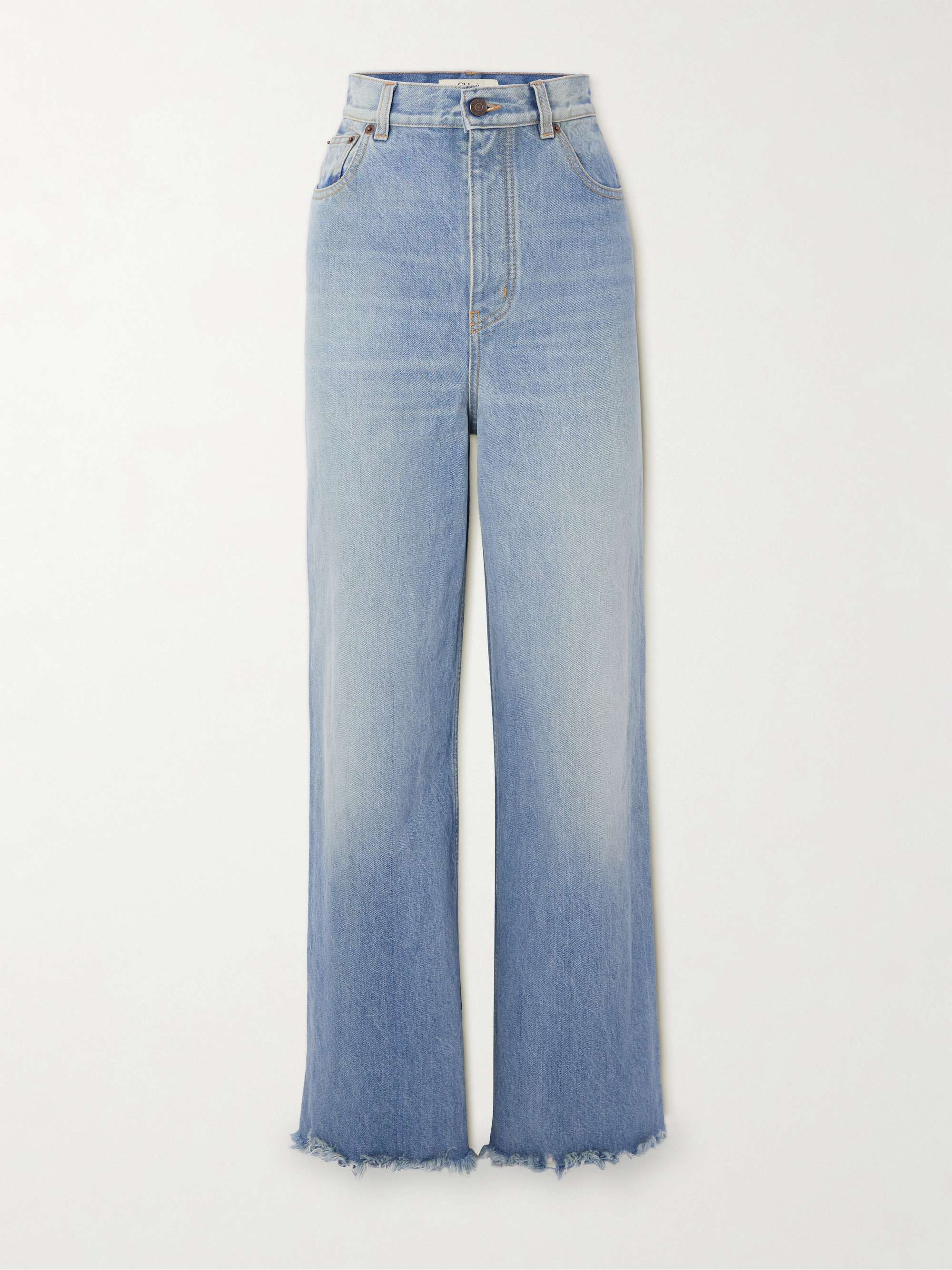 Frayed high-rise wide-leg jeans view