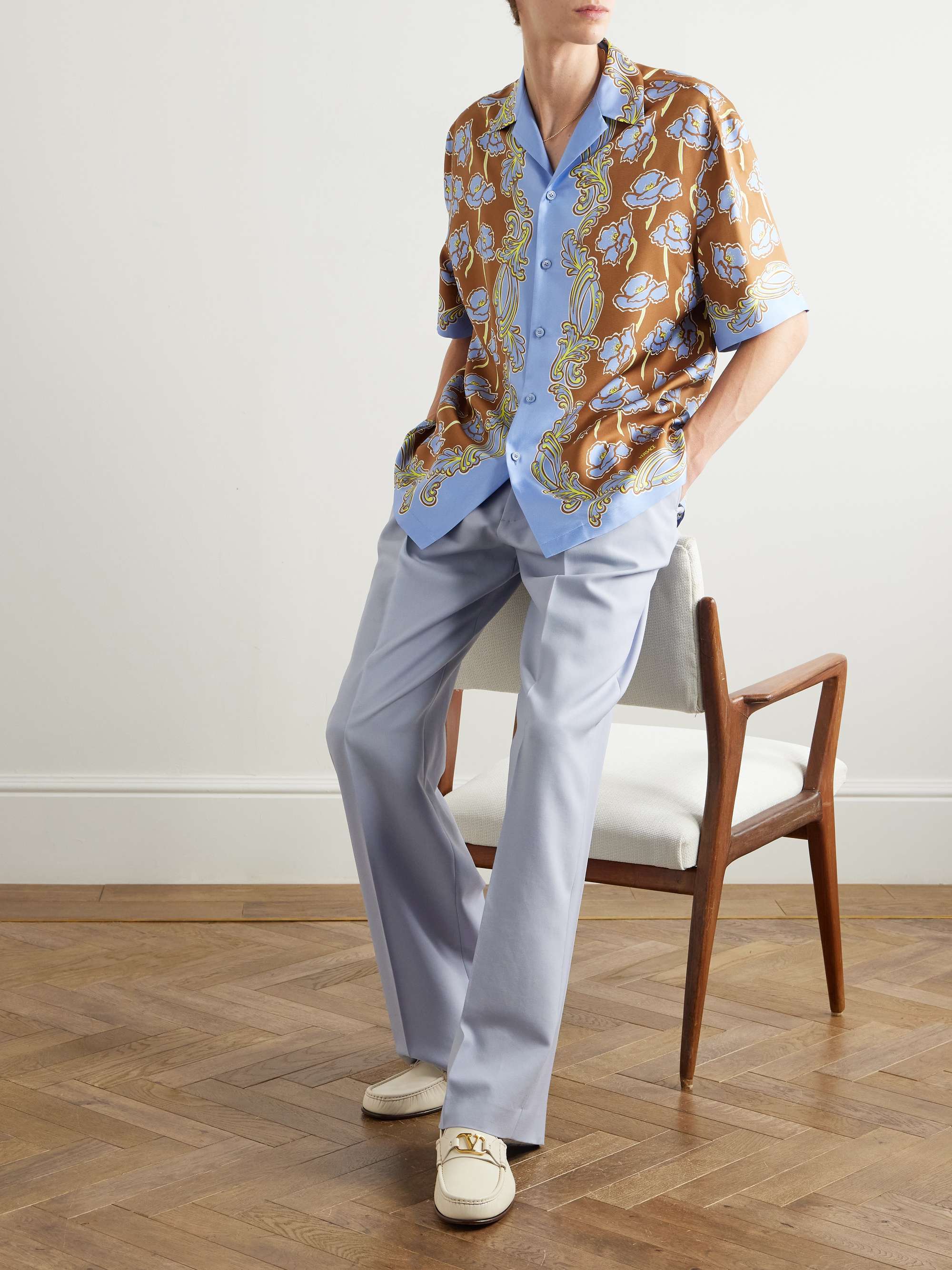 Printed Camp-Collar Silk-Twill Shirt view